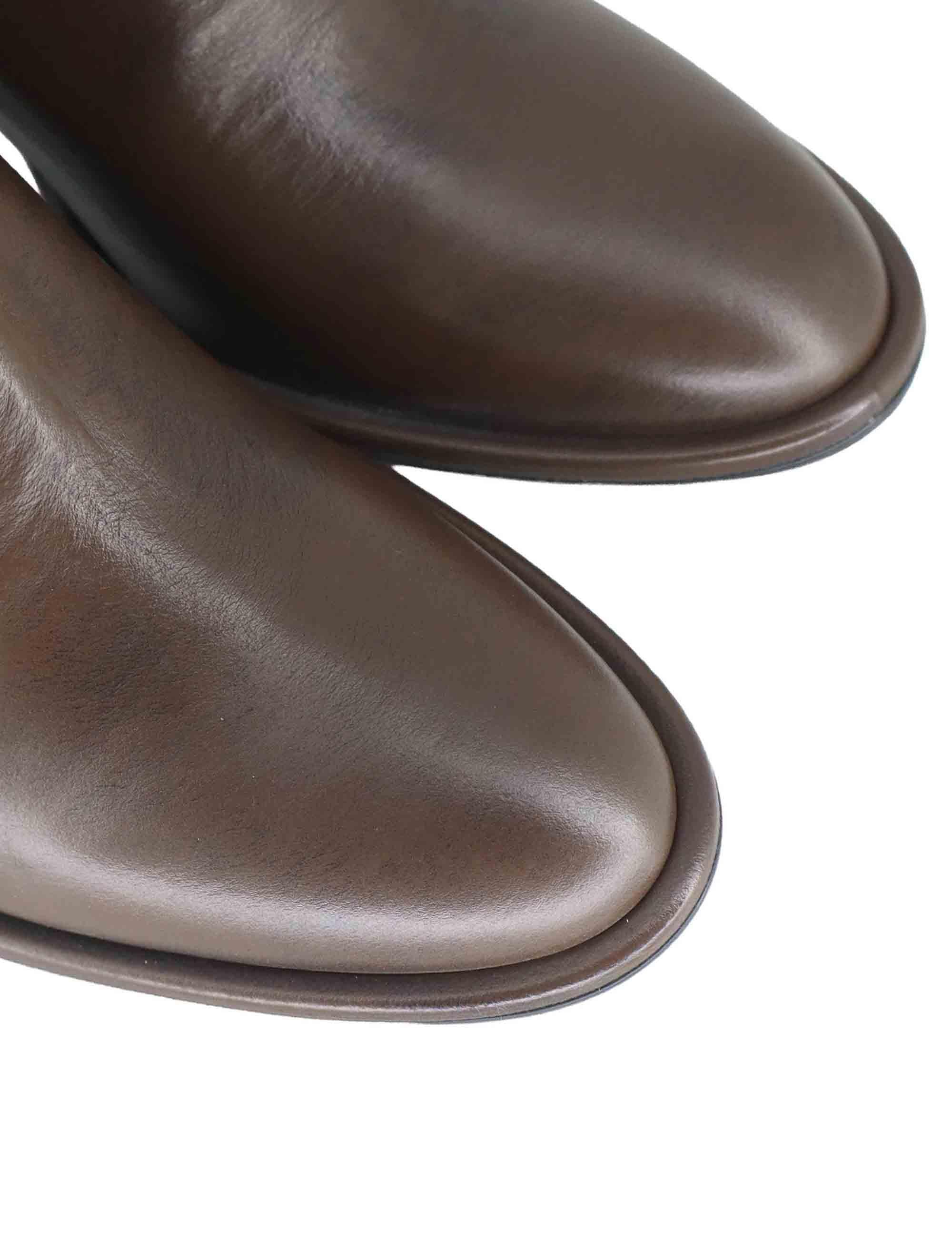 Stivali donna a tubo in pelle marrone tacco alto R2461 75 Bianca Di 