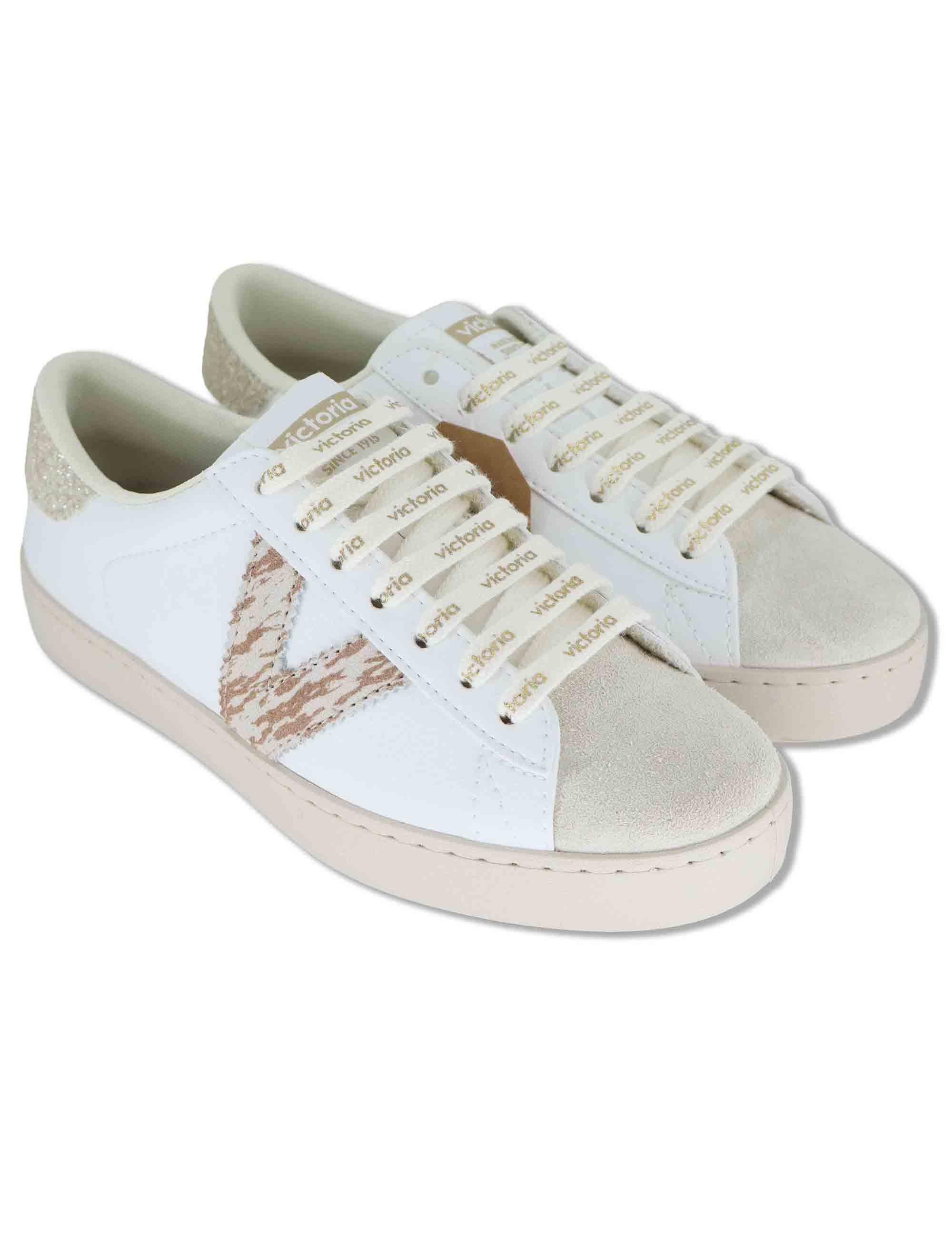 Sneakers donna Berlin in pelle bianca con logo in cavallino 1126238 594_Platino Victoria 