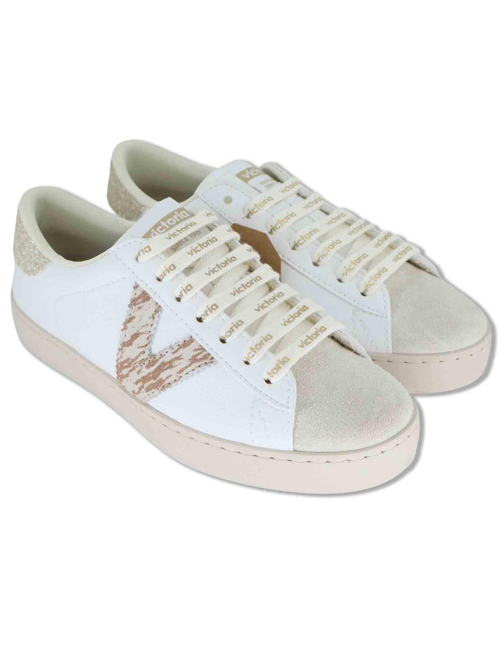 Sneakers donna Berlin in pelle bianca con logo in cavallino 1126238 594_Platino Victoria 