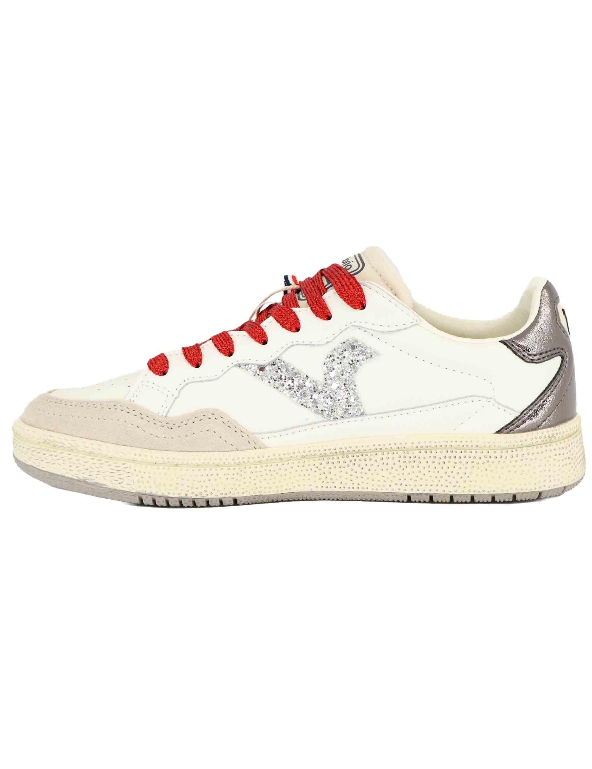 Sneakers donna in pelle bianca e glitter 8806103 Blanco Victoria 