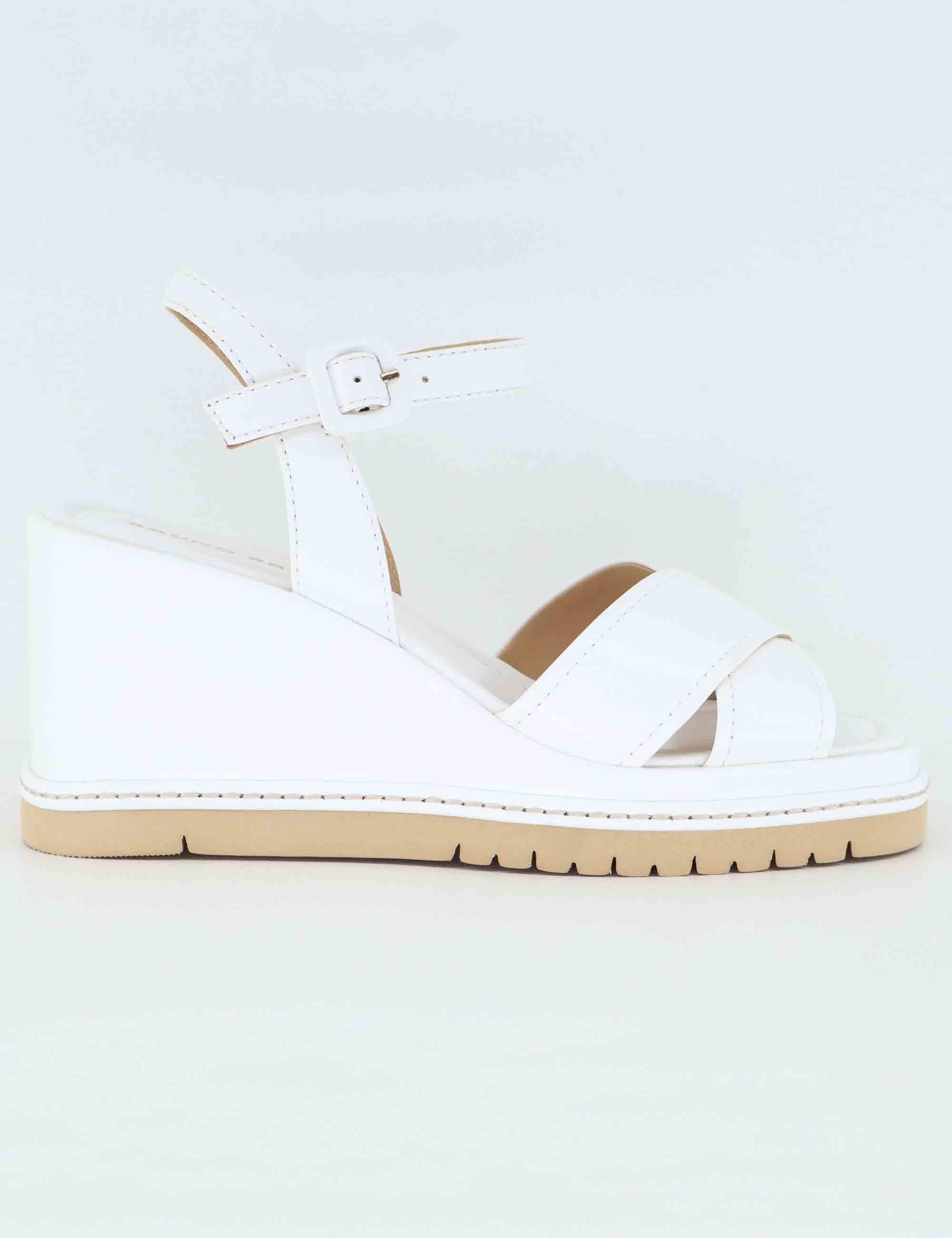 Sandali donna in pelle bianca con zeppa alta BL5302X 100 Bruno Premi 