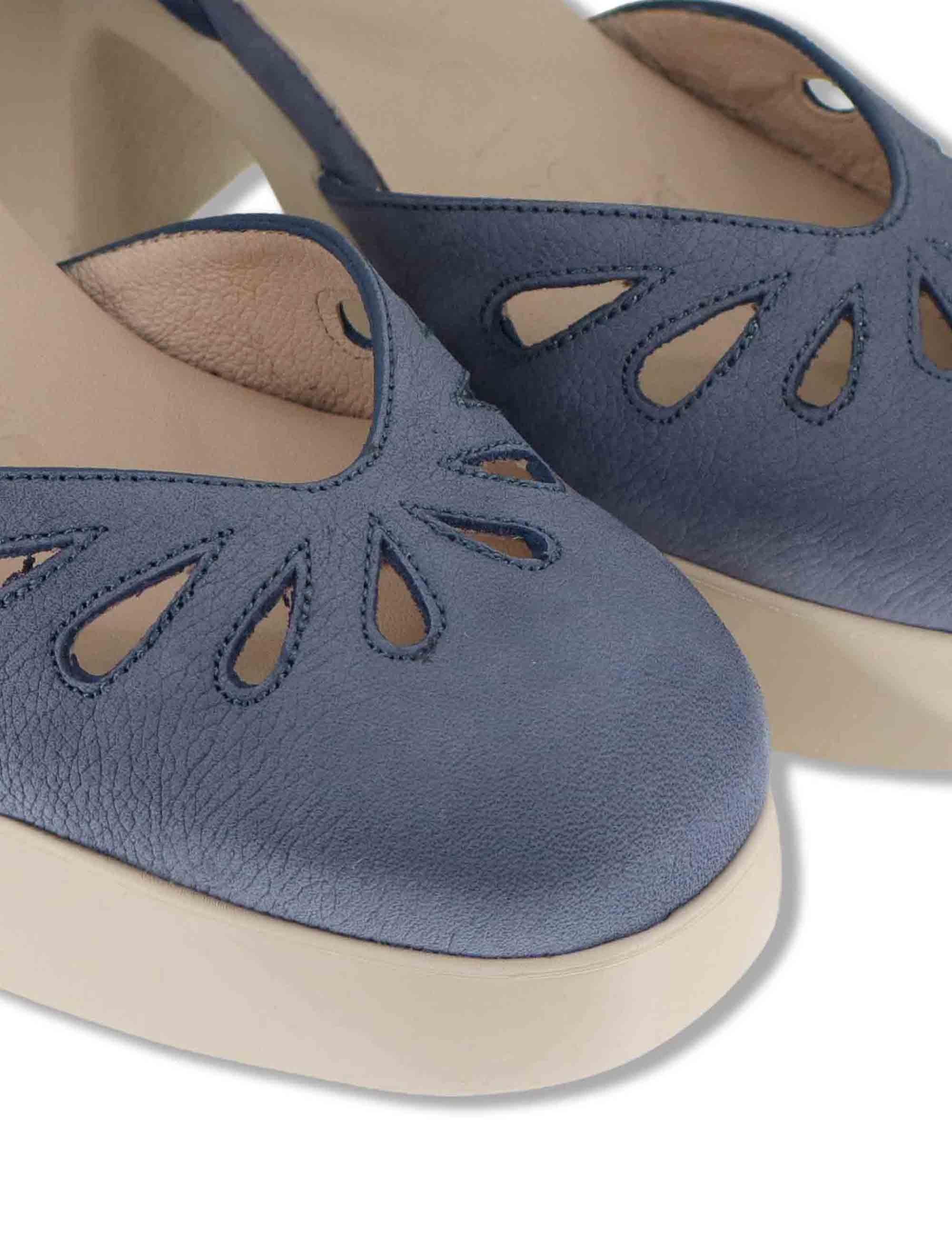 Sandali donna in pelle blu con cinturino alla caviglia e zeppa alta in gomma H-4991 002 Wonders 