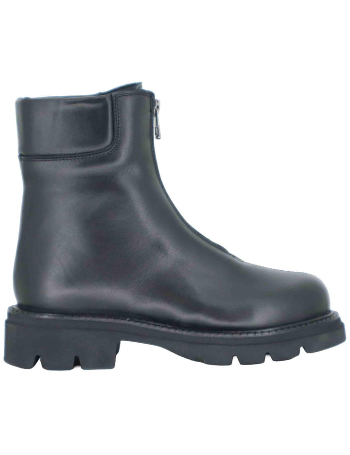 Stivaletti anfibi donna in pelle nera con zip frontale e suola in gomma SP56399 001 Spatarella 