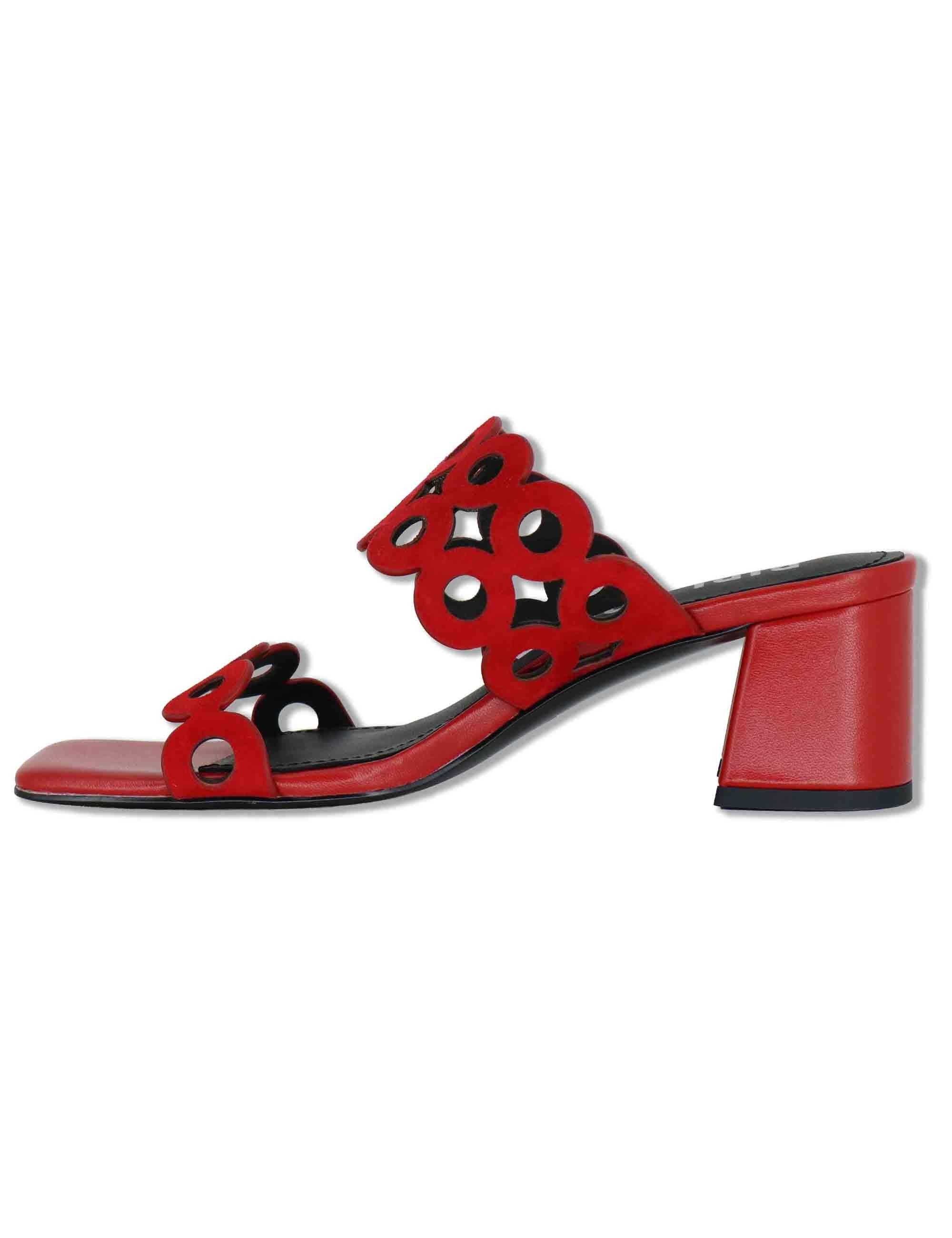 Sandali donna in pelle e camoscio rosso con tacco medio Oribu 627Z30VK 40-ROJO Bibi Lou 