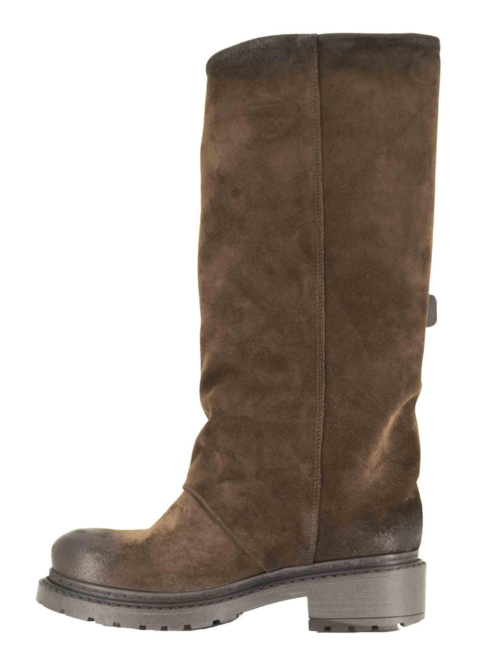 Stivali anfibi donna in camoscio marrone ingrassato con fibbie laterali SPMA2460 014 Spatarella 