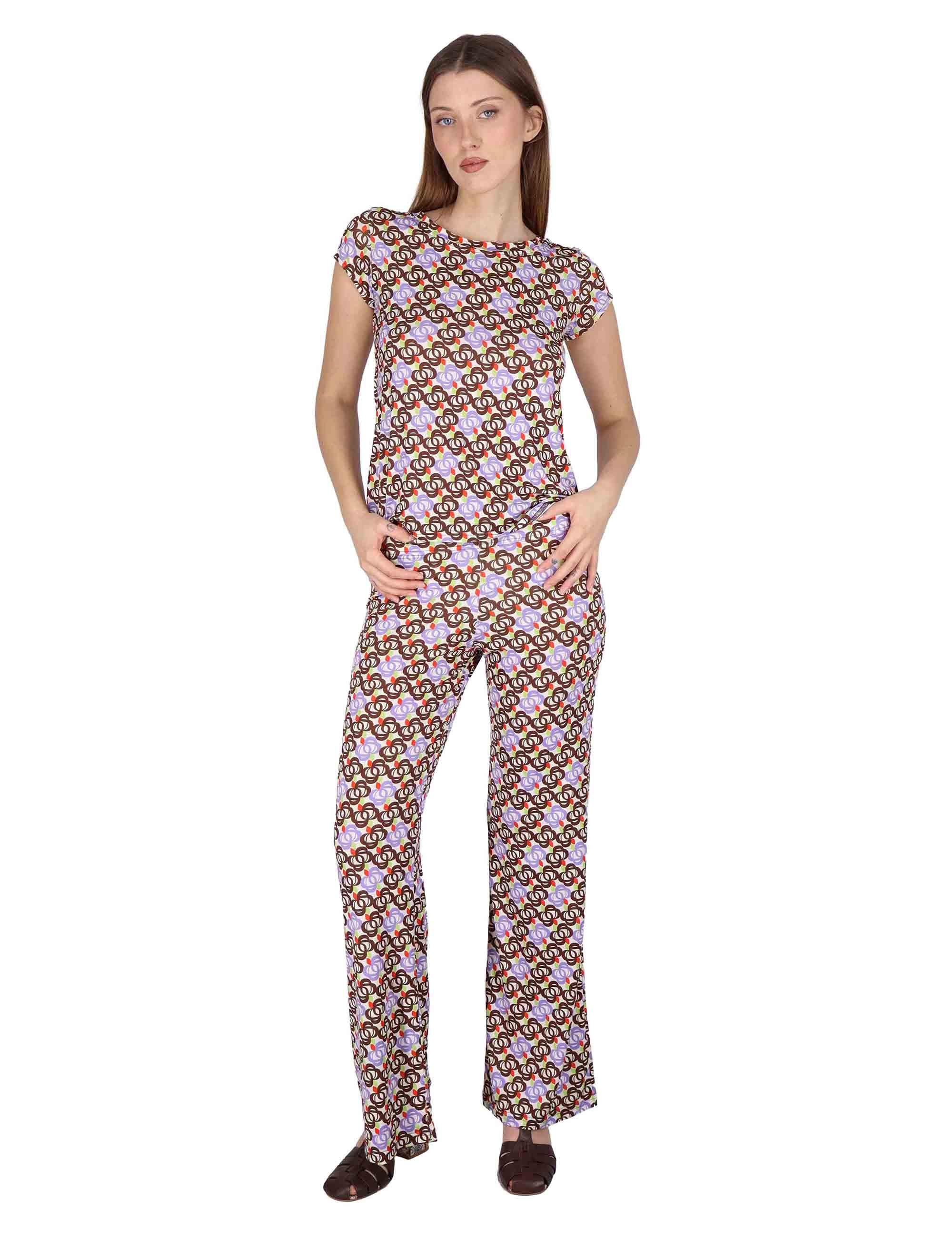 Pantaloni donna Fluid Pants in Jersey a fantasia off white con elastico in vita JFAPN0001-E2747-1246 85 Justmine 