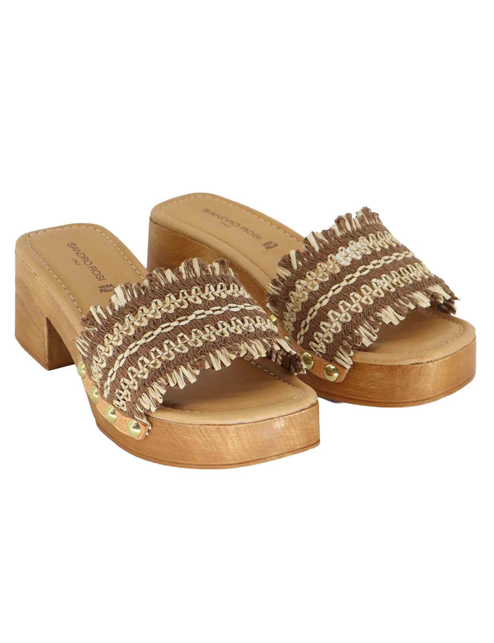 Sandali donna in rafia intrecciata cuoio con tacco in legno SR9234 014 Sandro Rosi 