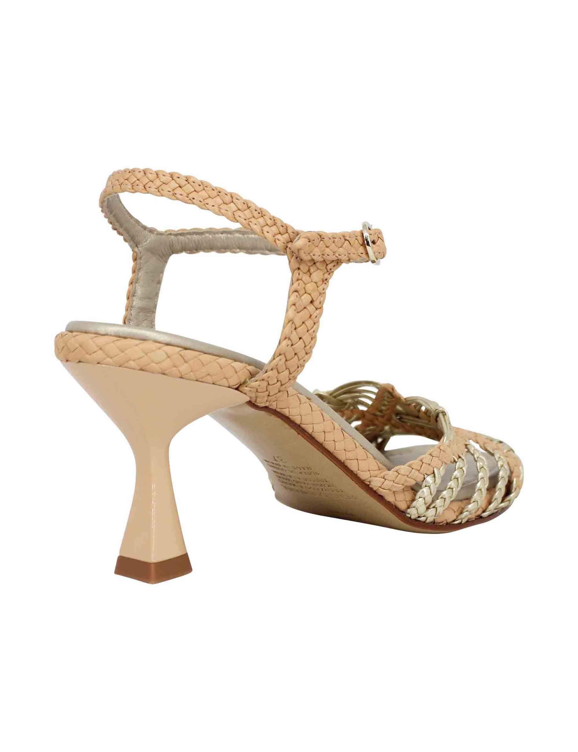 Sandali donna in pelle intrecciata beige con cinturino alla caviglia e punta quadra 10867 600 Pons Quintana 