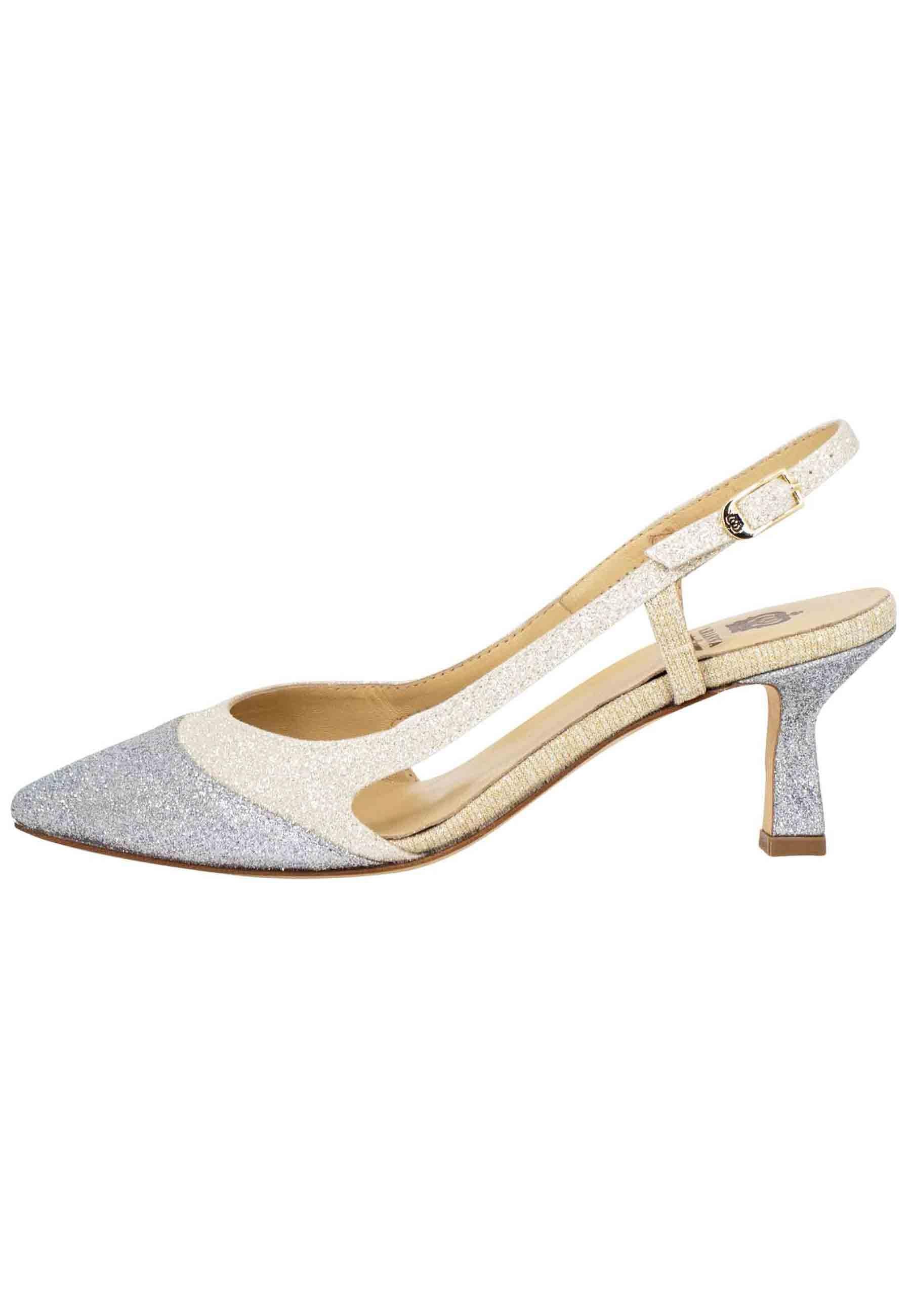 Decollete slingback donna in tessuto argento e oro CH1603/RT 604 L'Arianna 