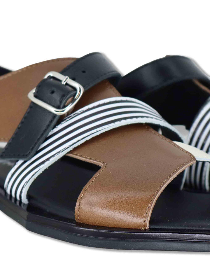 Sandali donna in pelle cuoio e nera con cinturino e tacco basso SC35 2 Le Bohemien 