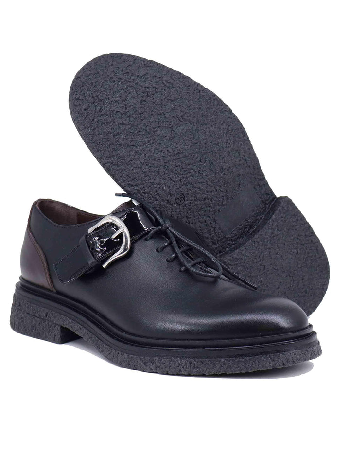 Stringate donna in pelle nera con fibbia argento A200-1 001 Le Bohemien 