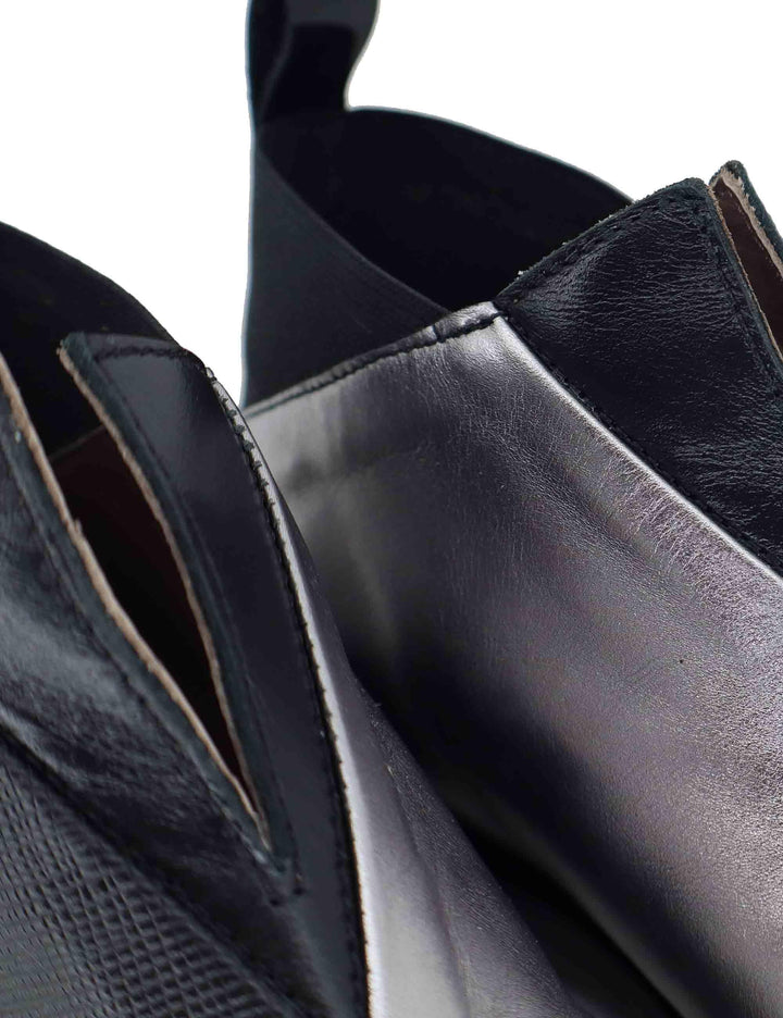 Stivaletti donna in pelle nera e argento tacco basso G36A 4 Le Bohemien 