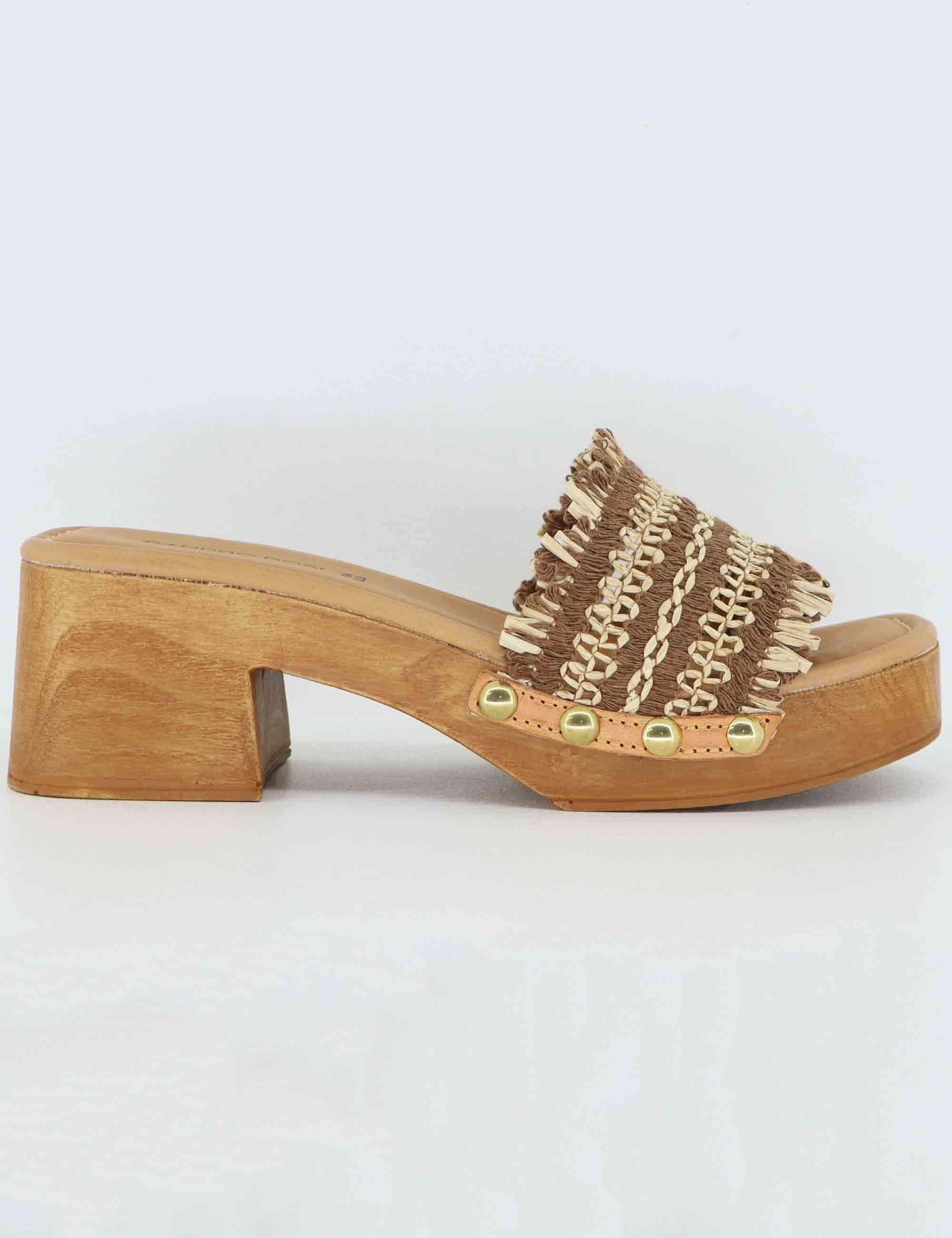 Sandali donna in rafia intrecciata cuoio con tacco in legno SR9234 014 Sandro Rosi 