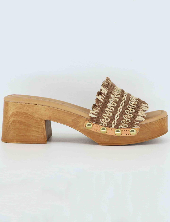 Sandali donna in rafia intrecciata cuoio con tacco in legno SR9234 014 Sandro Rosi 