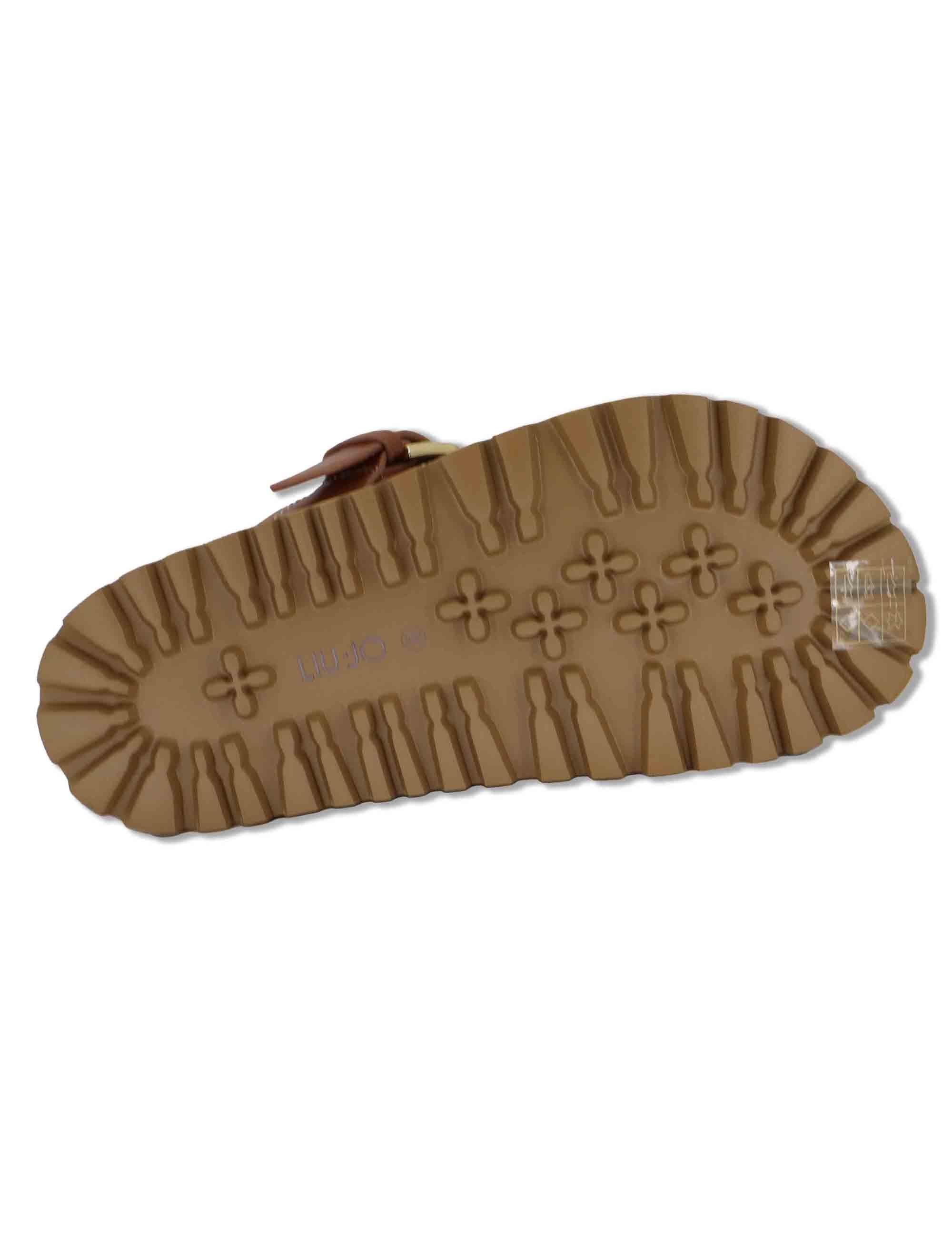 Sandali donna in pelle cuoio con fibbia laterale e fussbett di 4 cm LIVIA 02 SADDLE Liu-Jo 