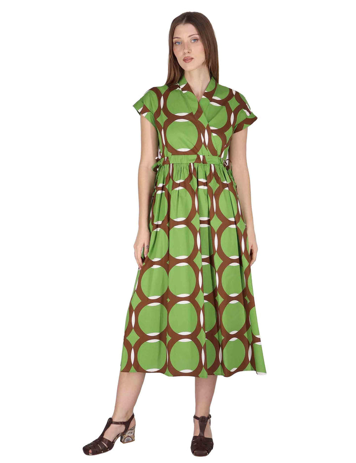 Abiti donna Crossover Midi Dress in cotone verde a fantasia JABAB0001-F1386-1243 7046 Justmine 