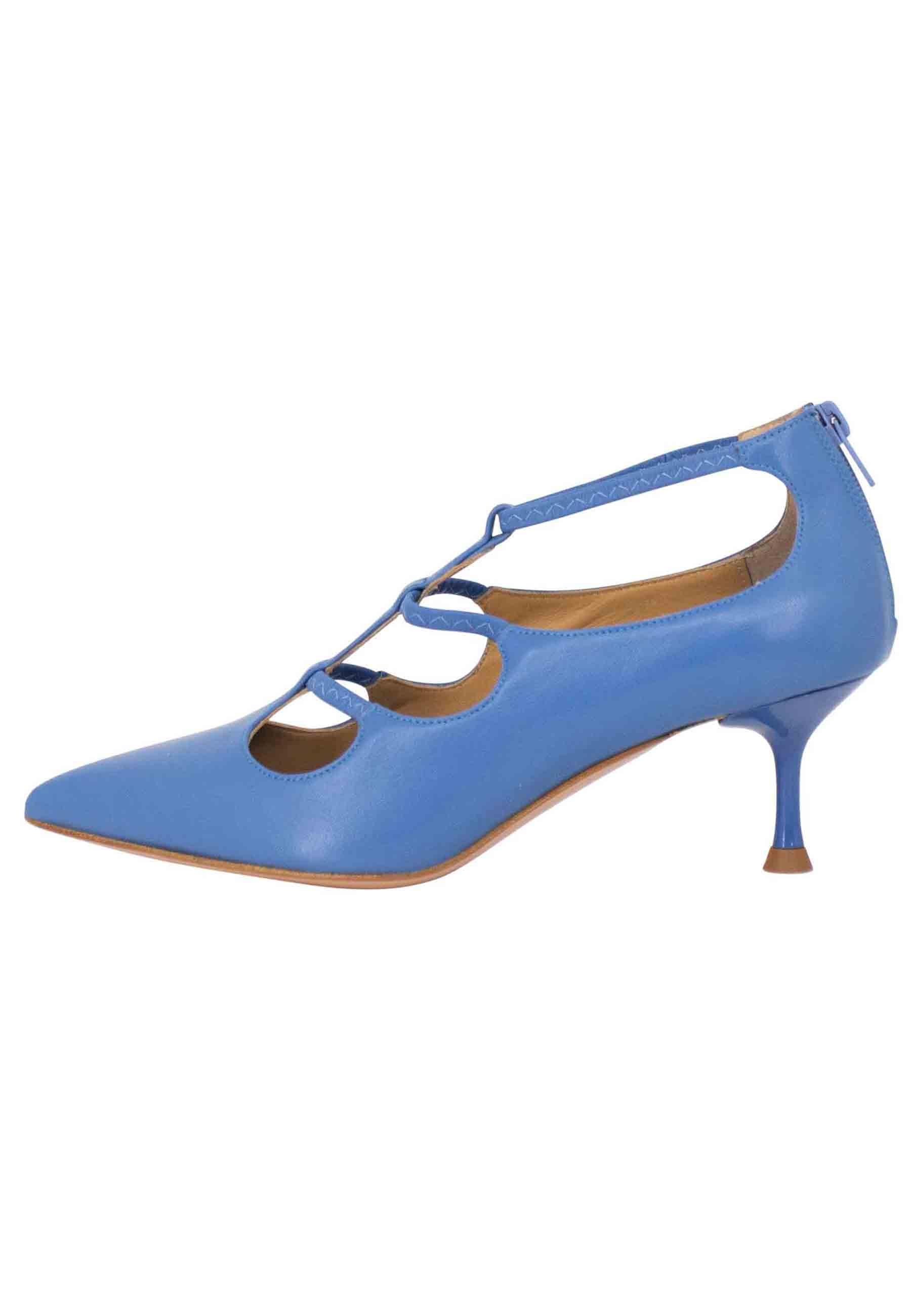 Decollete donna in pelle celeste con cinturini e zip posteriore SP668 035 Spatarella 