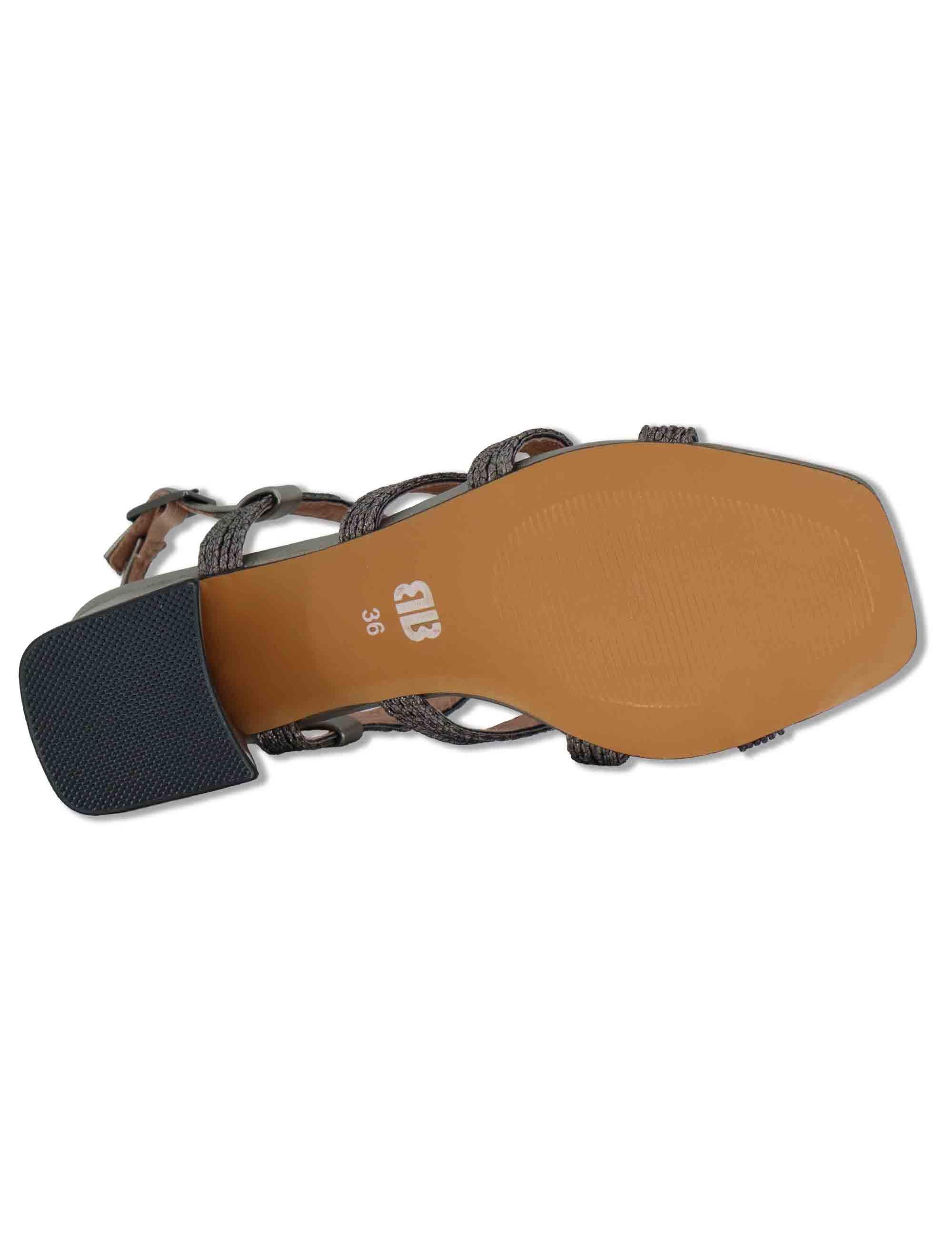 Sandali slingback donna in pelle e tessuto grigio con tacco alto Meli 876Z94HG 09-PLOMO Bibi Lou 