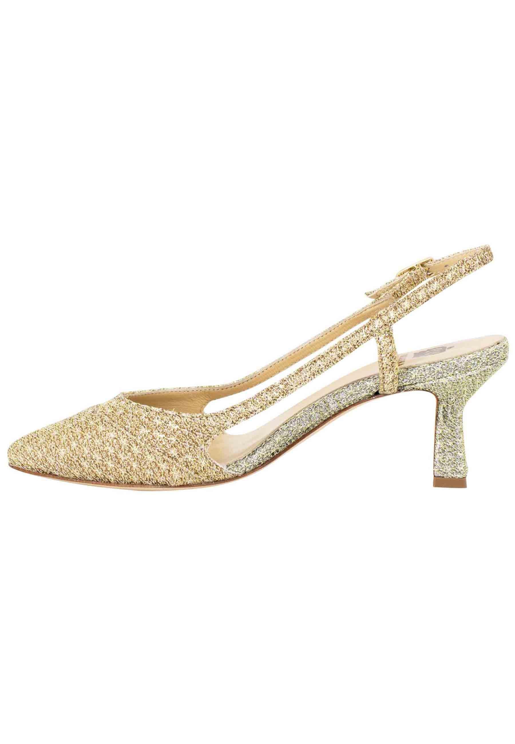 Decollete slingback donna in tessuto platino e oro CH1603/RT 612 L'Arianna 