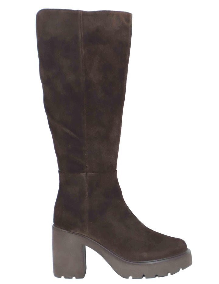 Stivali donna in camoscio marrone con suola alta in gomma KAYLI BS BROWN Unisa 