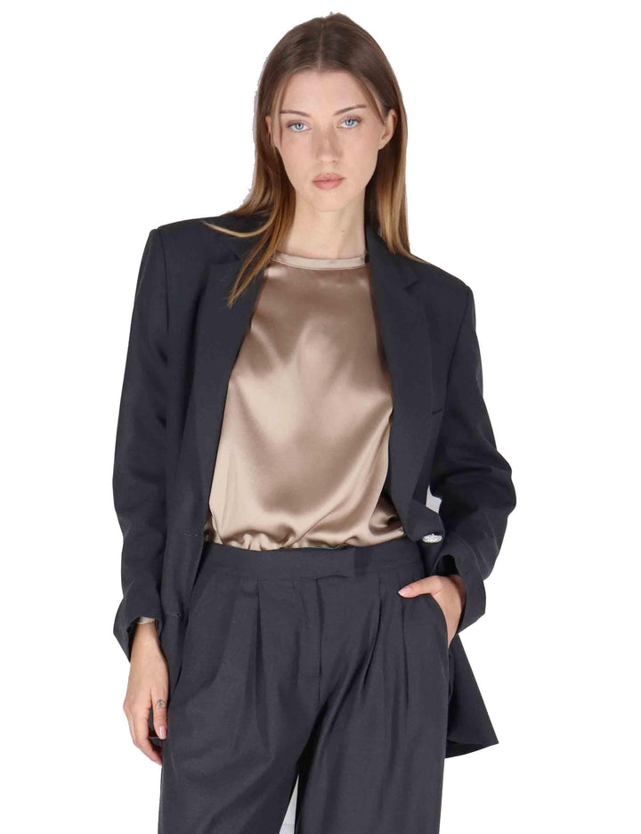 Giacche donna in viscosa naturale grigia 2 bottoni vestibilità over OABGA0025-0505 9210 Justmine 