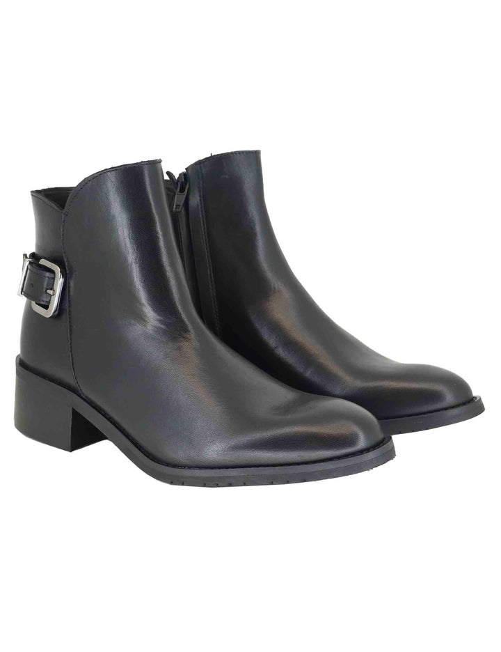 Stivaletti donna in pelle nera con fibbia laterale e tacco medio SPST1003 001 Spatarella 