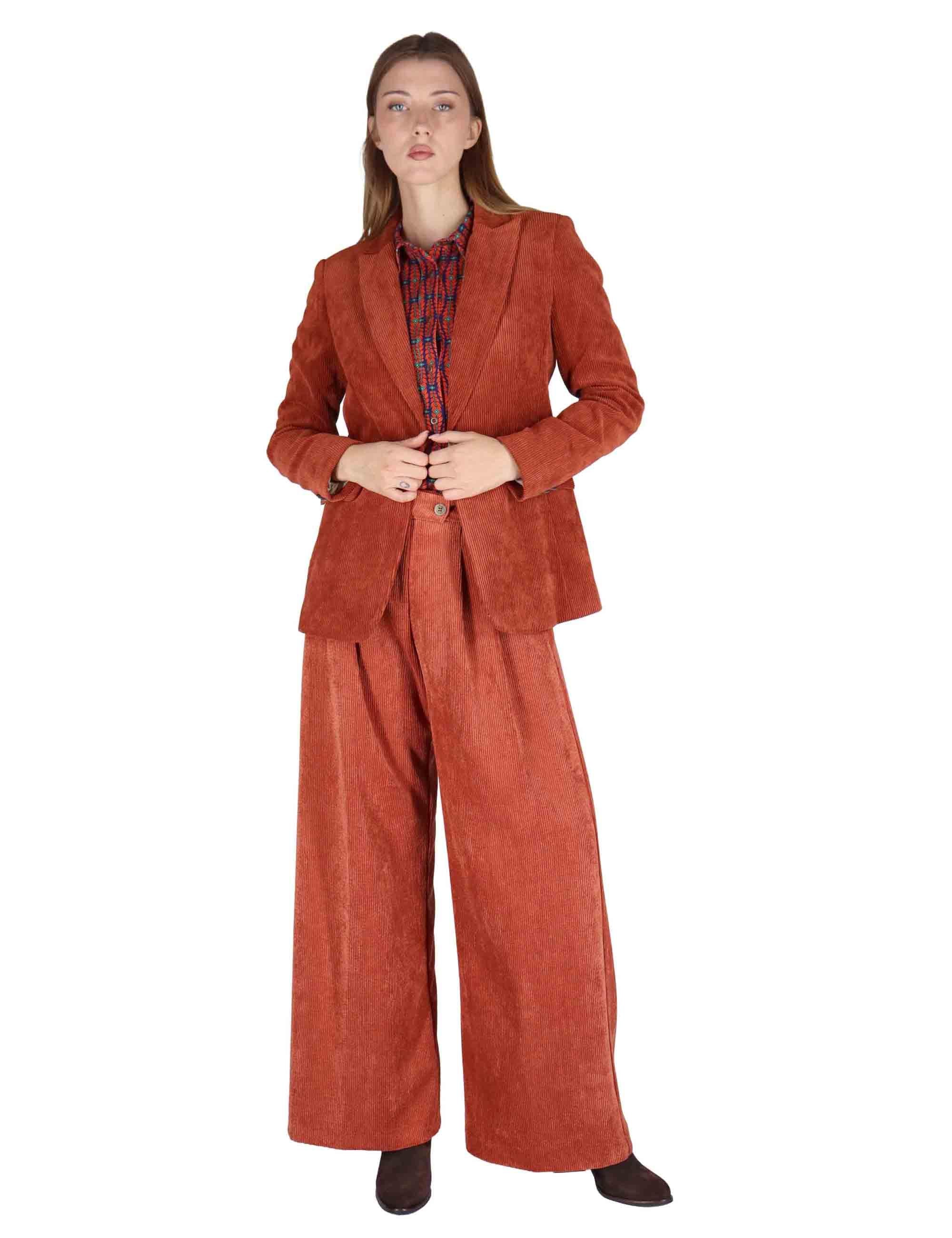 Giacche donna monopetto in velluto aragosta con bottone gioiello JABGA0025-F1240 2207 Justmine 