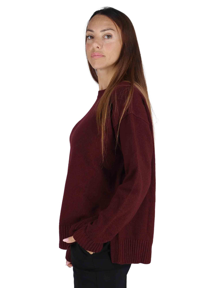 Maglioni donna Cachemire Merinos in lana bordeaux girocollo JQ511474315 50022 Maliparmi 