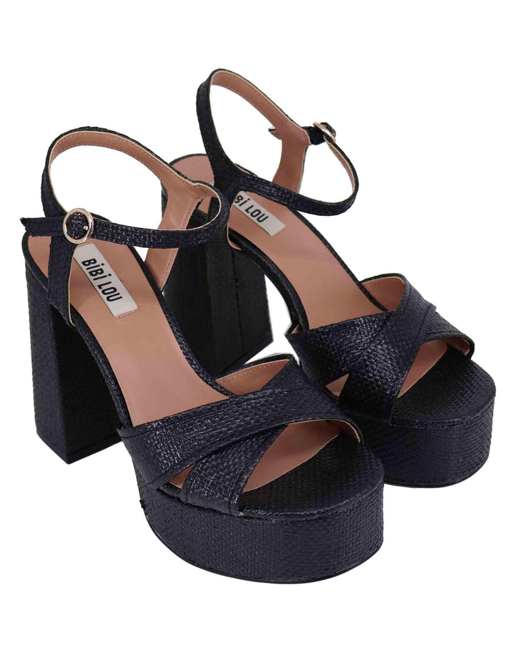 Sandali donna Arden in rafia nera con tacco alto e plateau 800P69JE 001 Bibi Lou 