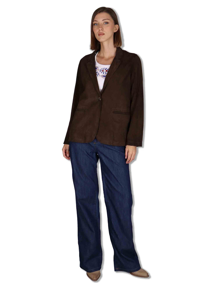 Giacche donna in camoscio testa di moro un bottone SP2375 014 Spatarella 