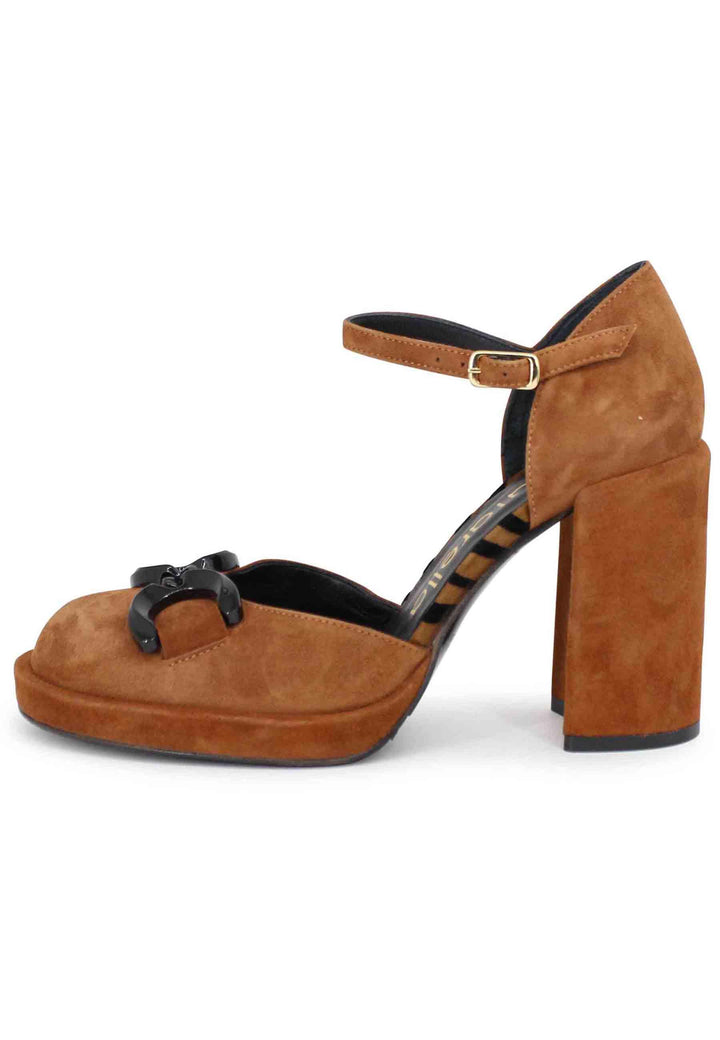 Decollete donna in camoscio cuoio con tacco alto e cinturino SP755 012 Spatarella 