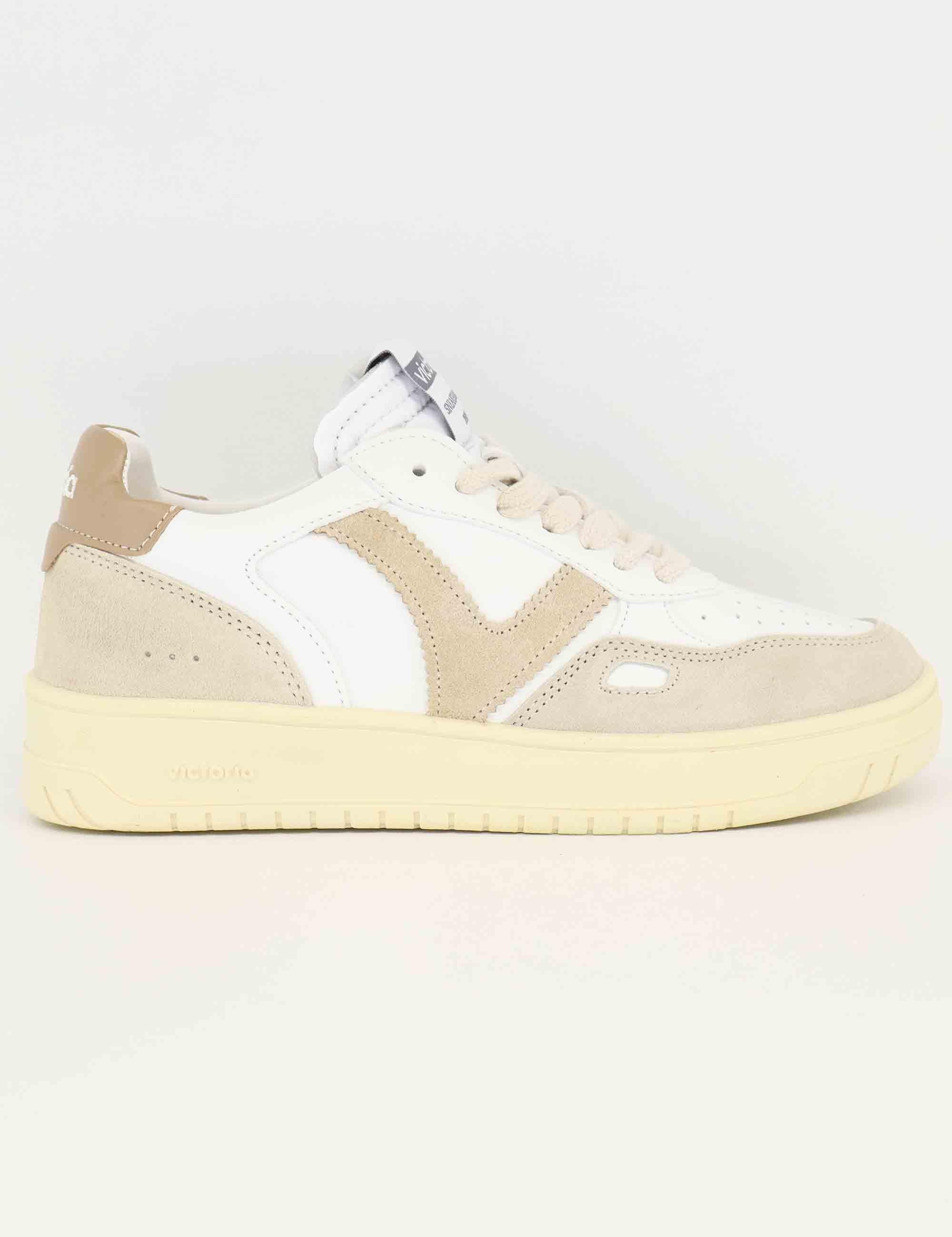 Sneakers donna in pelle bianca e camoscio beige 1257136 Beige Victoria 