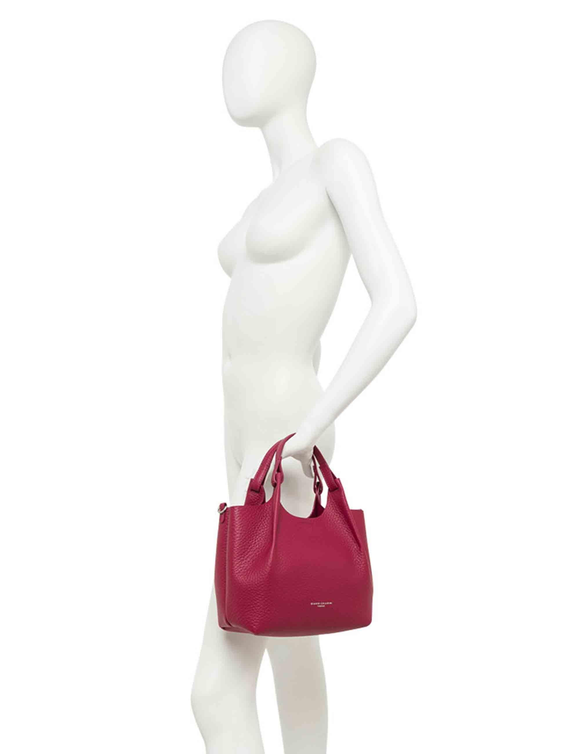 Borse donna Dua in pelle laminata rosa con doppi manici e tracolla BS9719 RNGDBL T.U. 14368 Gianni Chiarini 
