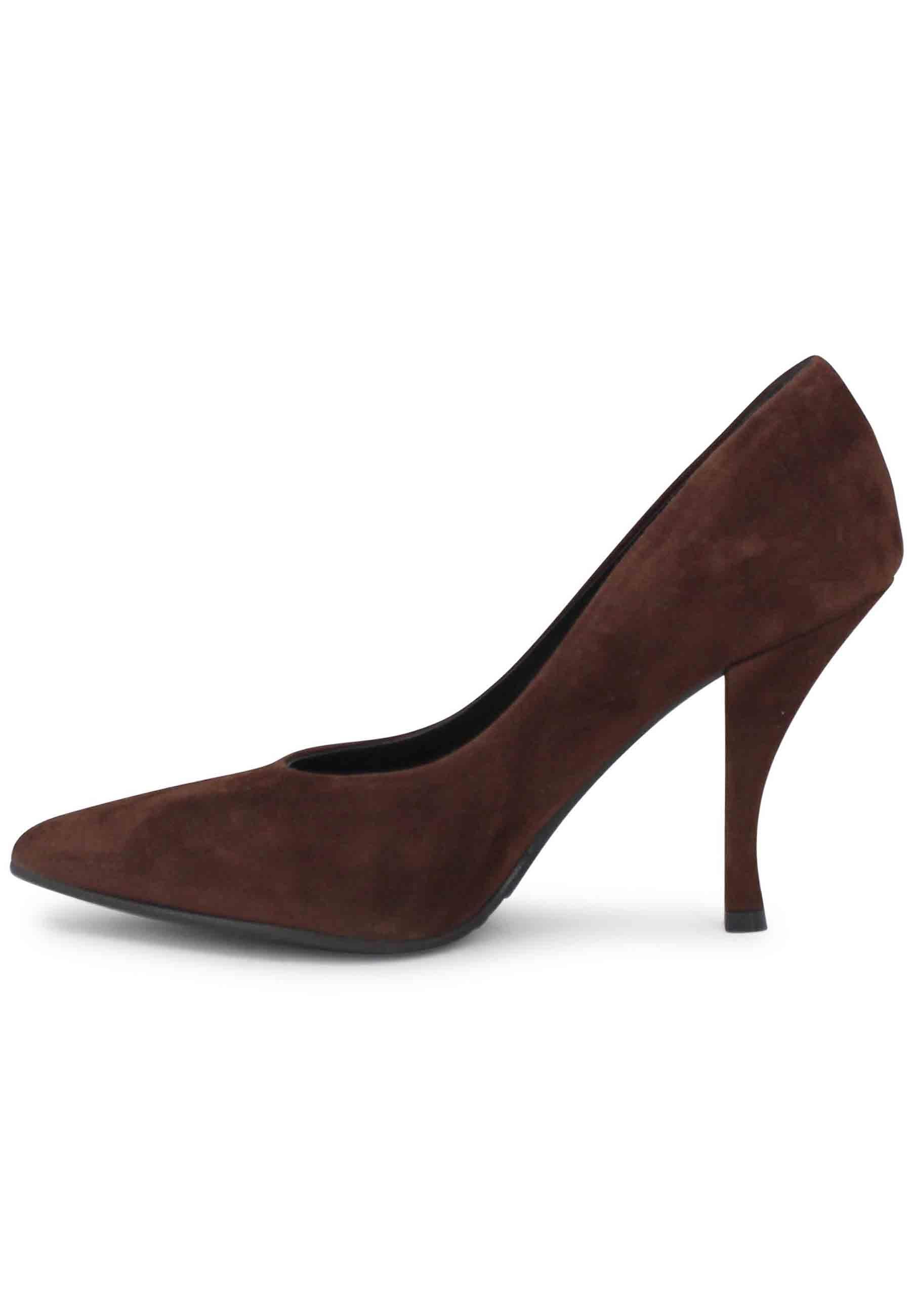 Decollete donna in camoscio marrone tacco alto SP732 013 Spatarella 