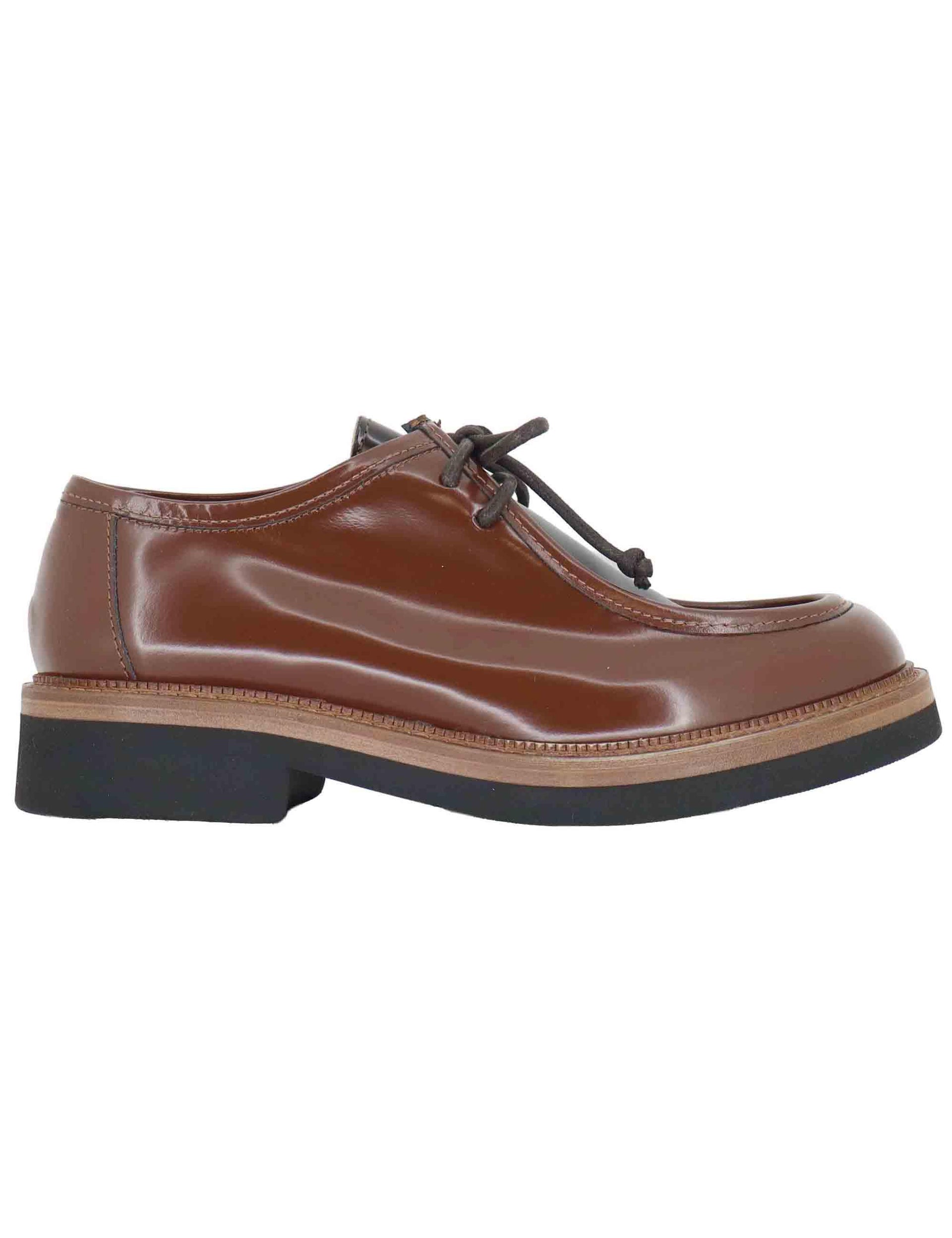 Stringate donna in pelle marrone con vaschetta in contrasto e suola in gomma SP3225 014 Spatarella 