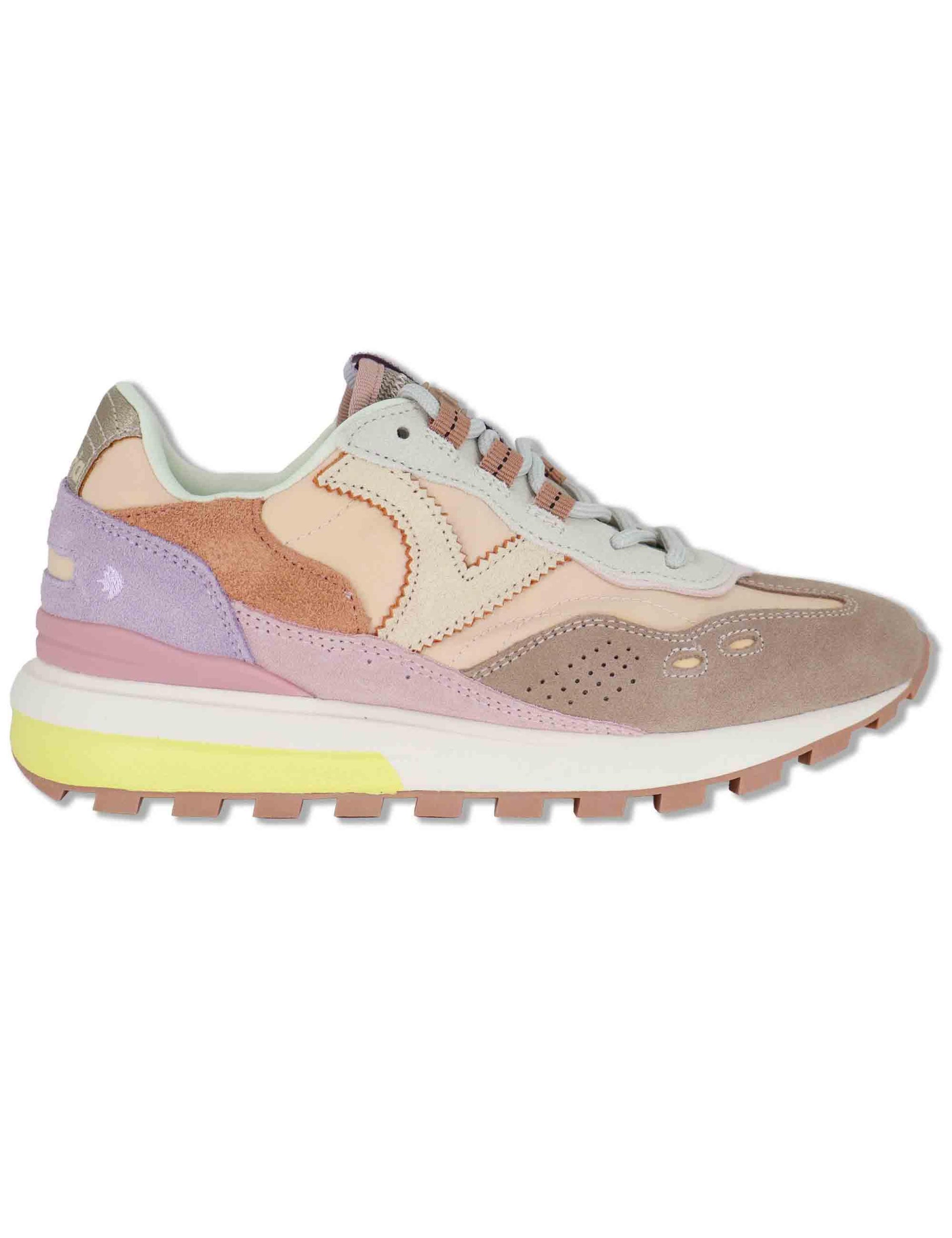 Sneakers donna Luna in pelle e camoscio rosa con suola running 1156116 42_Rosa Victoria 