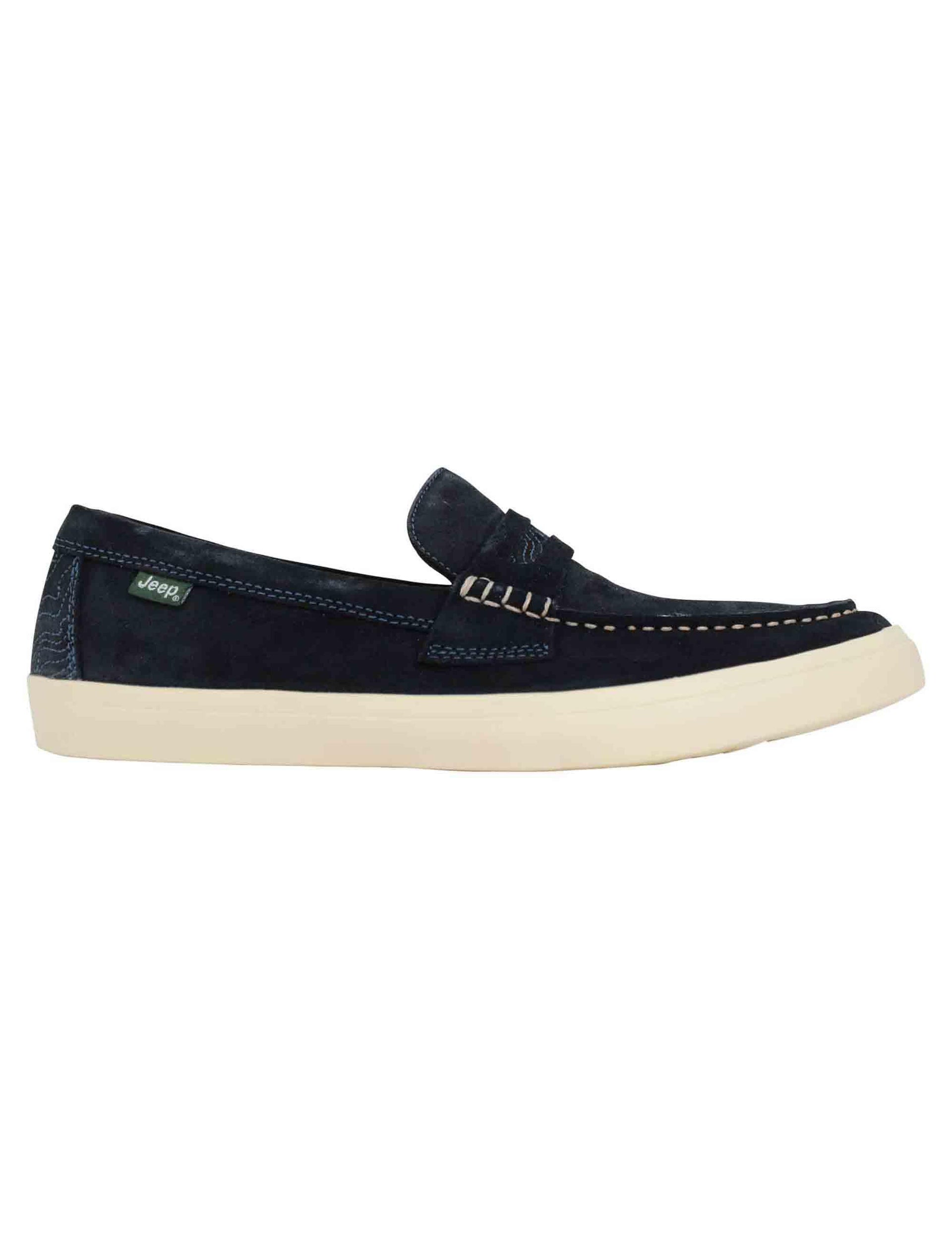 Mocassini uomo Moki Suede in camoscio blu con suola in gomma bianca JM41111A 016 Jeep 