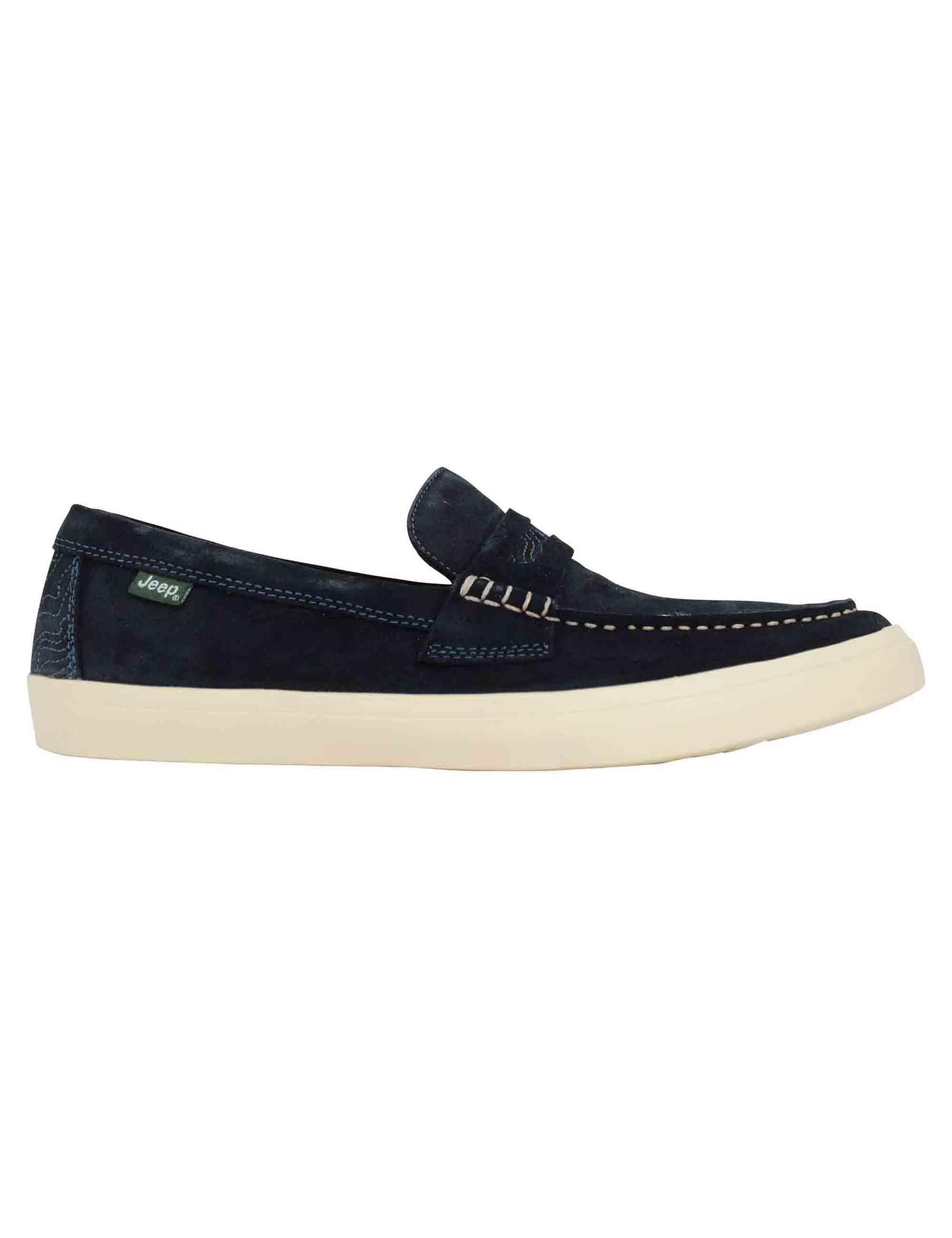 Mocassini uomo Moki Suede in camoscio blu con suola in gomma bianca JM41111A 016 Jeep 