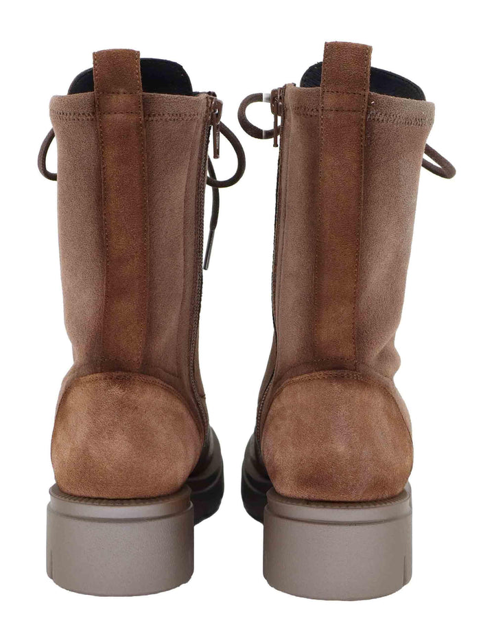 Stivaletti anfibi donna in pelle e tessuto marrone con suola carrarmato HI254234 C004 Hispanitas 