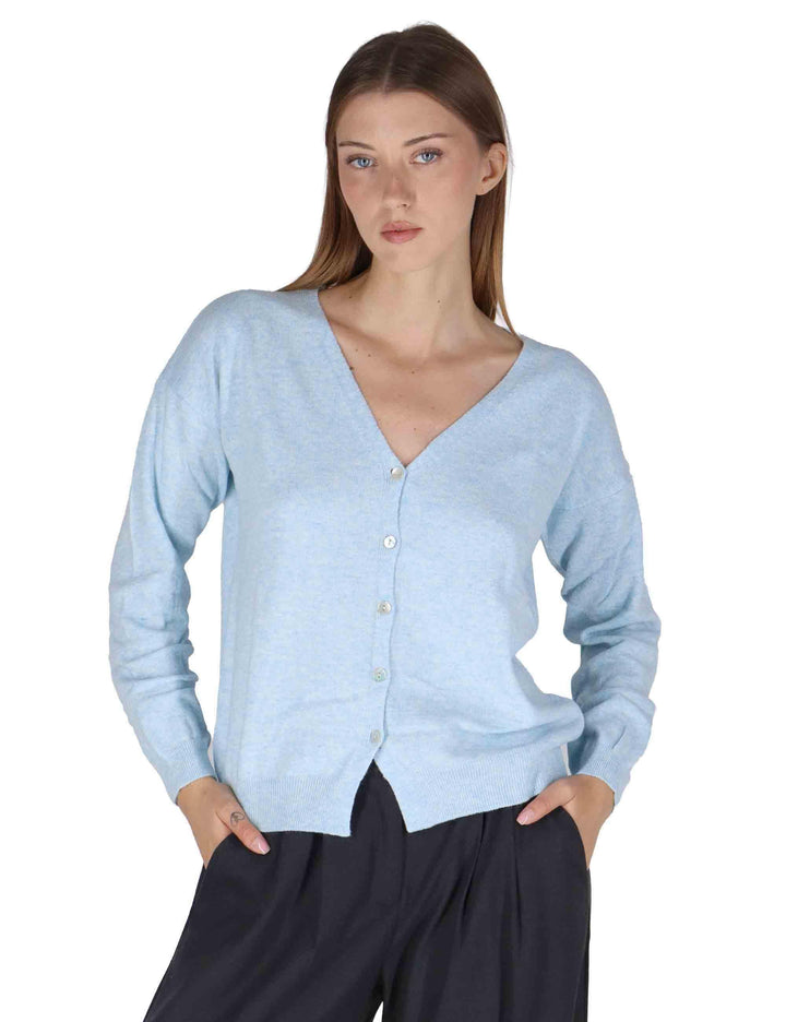 Cardigan donna  in misto cachemire celelste con scollo a V SPZ03628 009 Spatarella 
