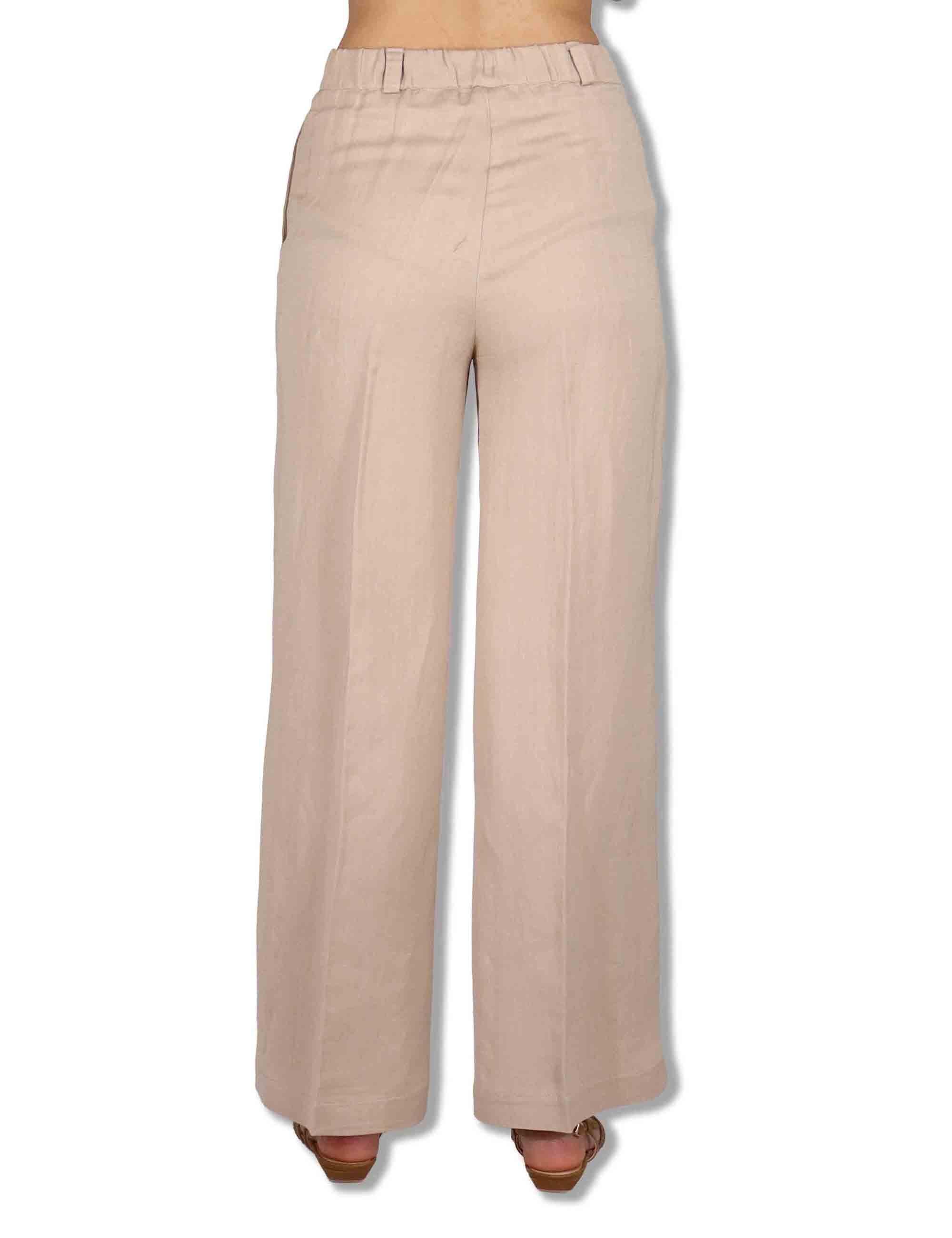 Pantaloni donna Timeless in lino sabbia a gamba larga e tasche laterali JH803340106 11024 Maliparmi 