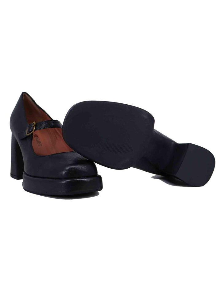 Decollete donna in pelle nera con tacco alto e plateau 9616Z 001 Les Venues 