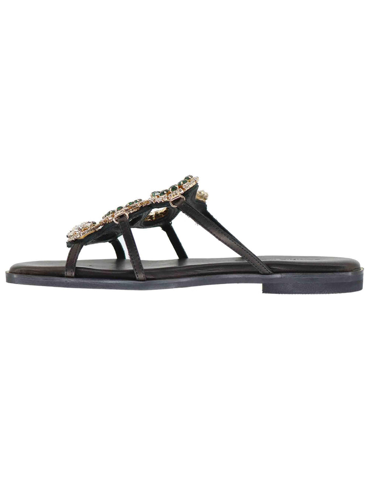 Sandali bassi donna in pelle nera con strass U41005431Z35 543 Tsakiris Mallas 