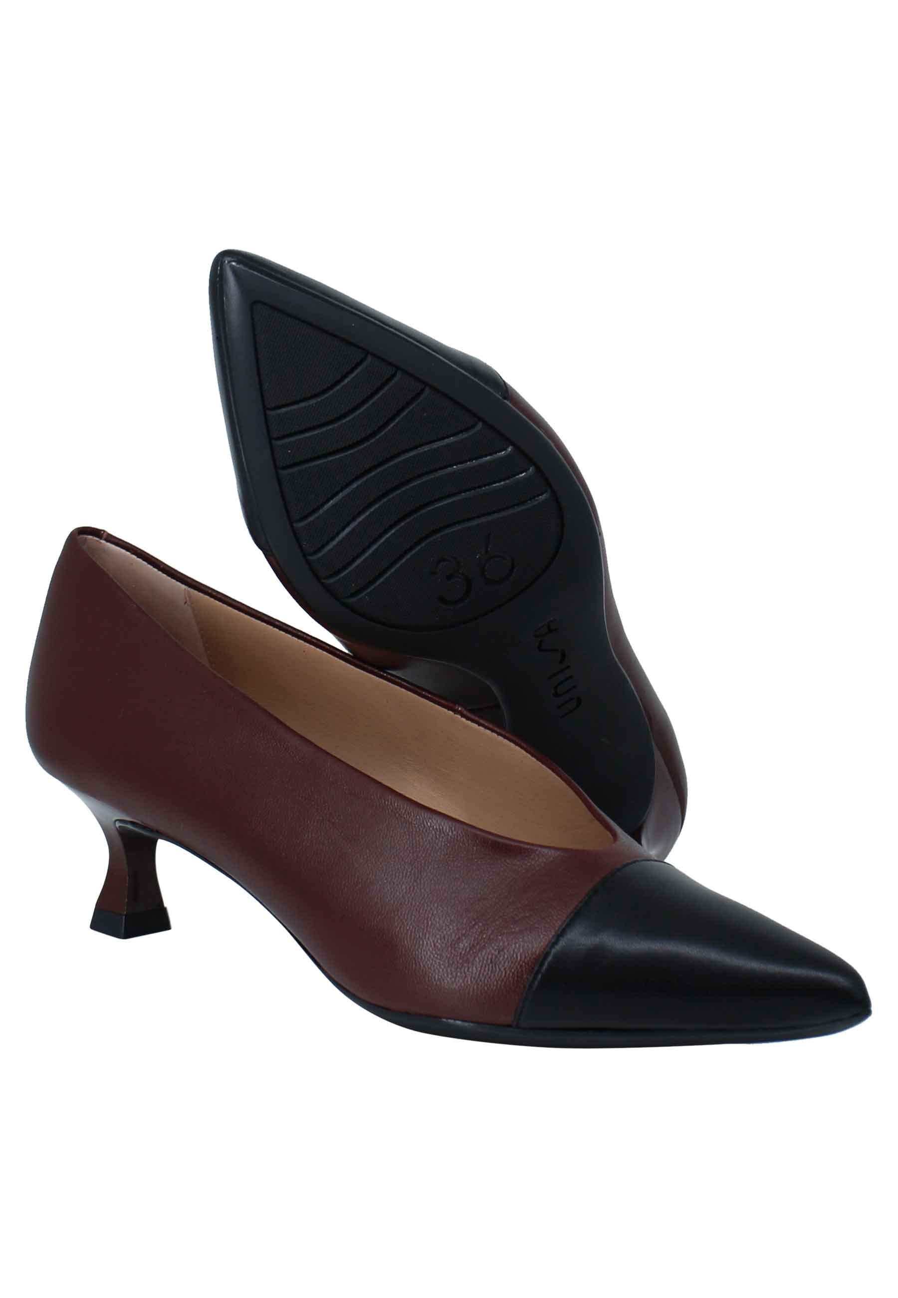 Décolleté donna in pelle bordeaux tacco basso con scollo alto e puntina JUMO 018 Unisa 