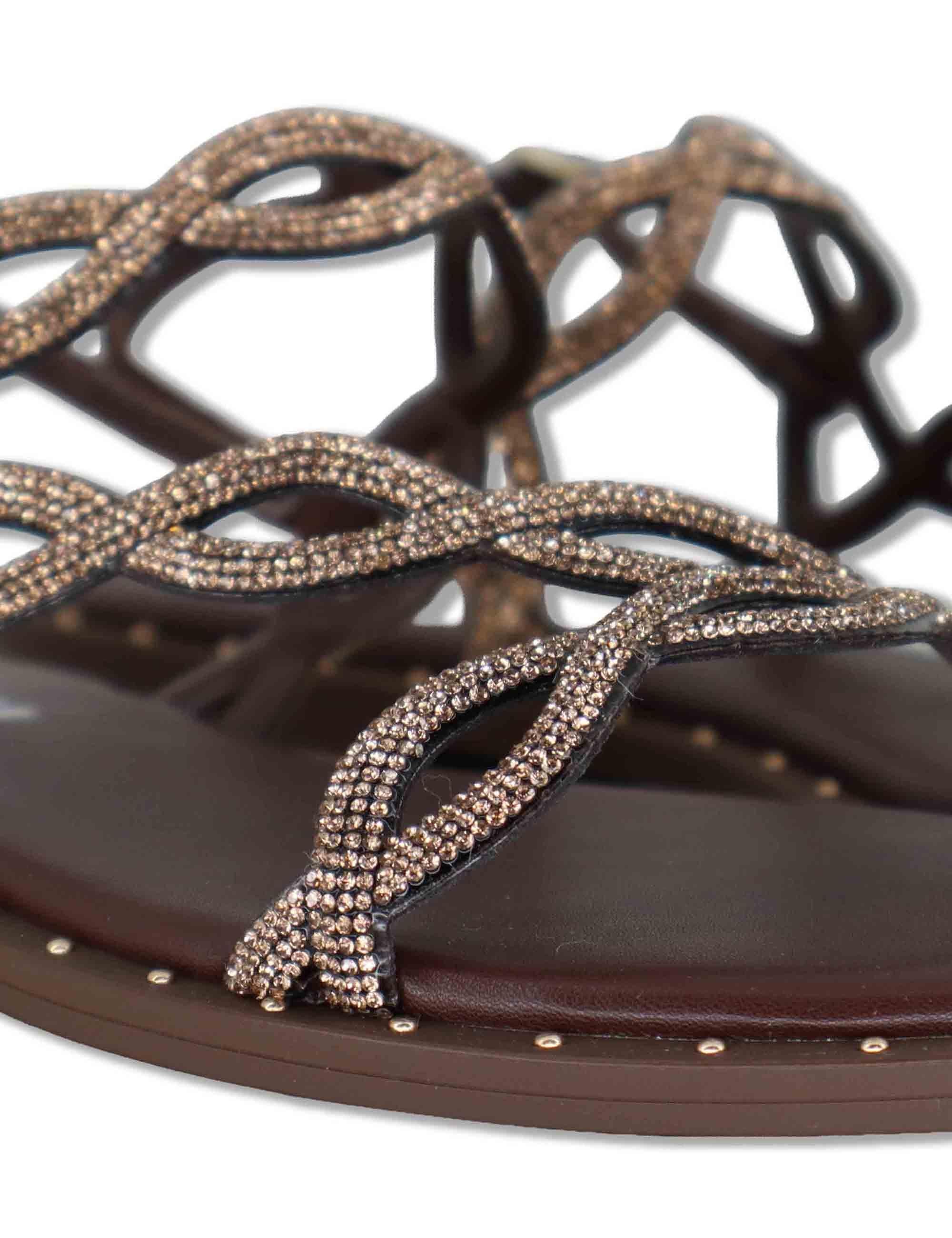 Sandali flat donna in pelle e strass oro con cinturino regolabile Illion 888Z00HG 90-MARRON Bibi Lou 