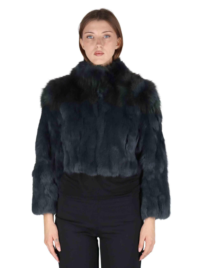 Giubbotti bomber corti donna in lapin blu con zipBomber corti in lapin blu SP24102 002 Spatarella 