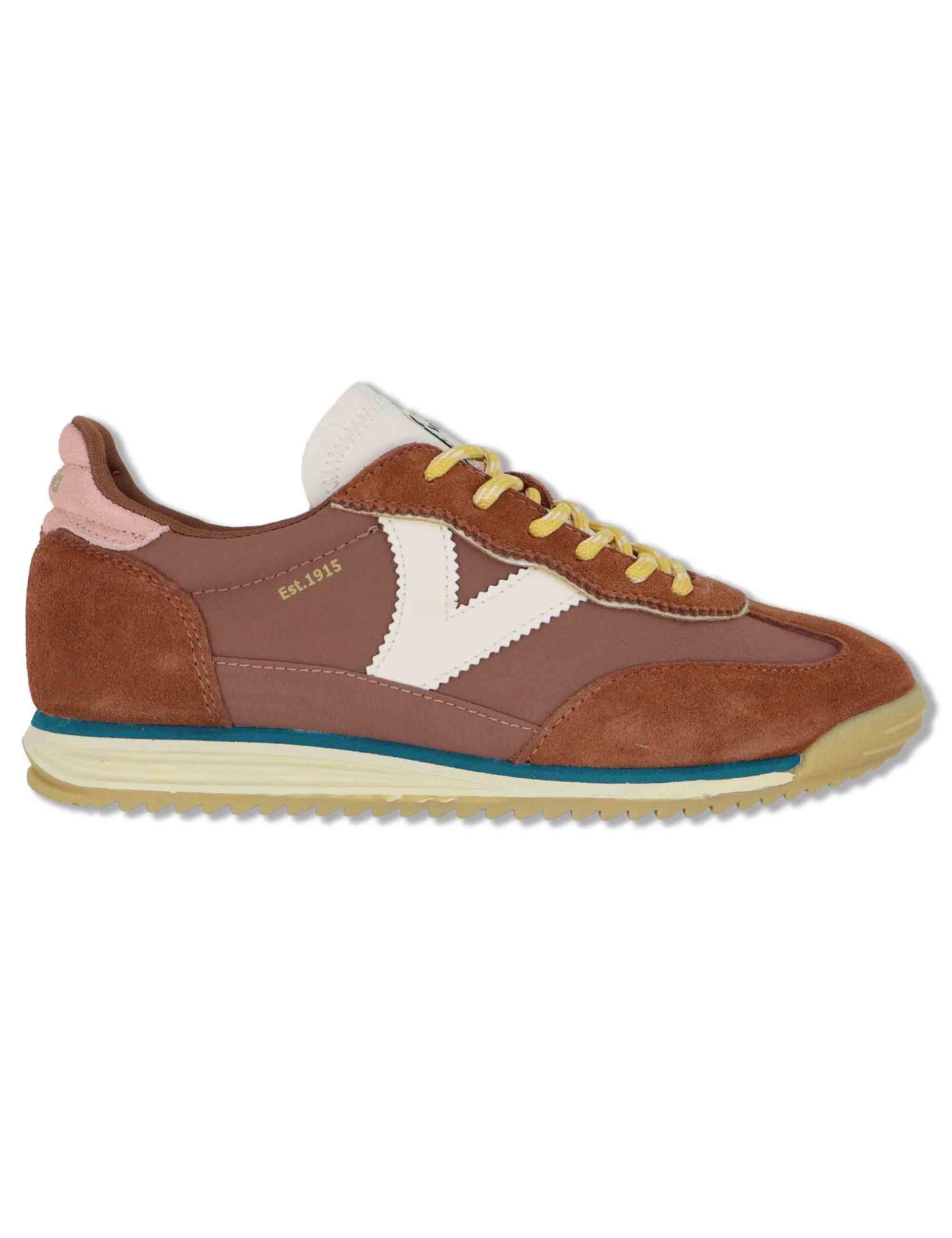 Sneakers donna Saturno in pelle e tessuto marrone con suola bassa 1158110 79_Terra Victoria 