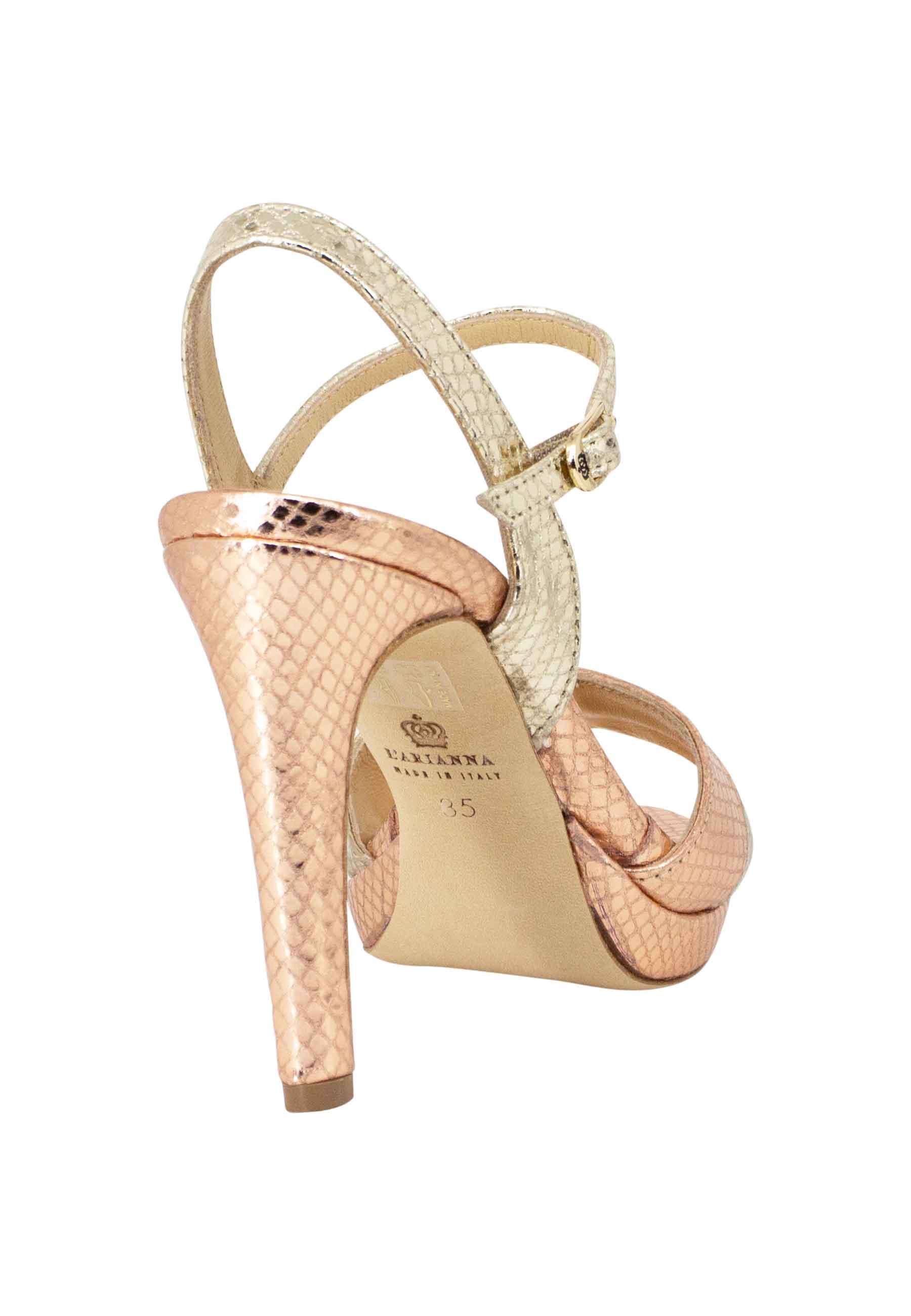 Sandali donna in pelle laminata rosa cipria con cinturino alla caviglia tacco alto e plateau DS1472 610 L'Arianna 