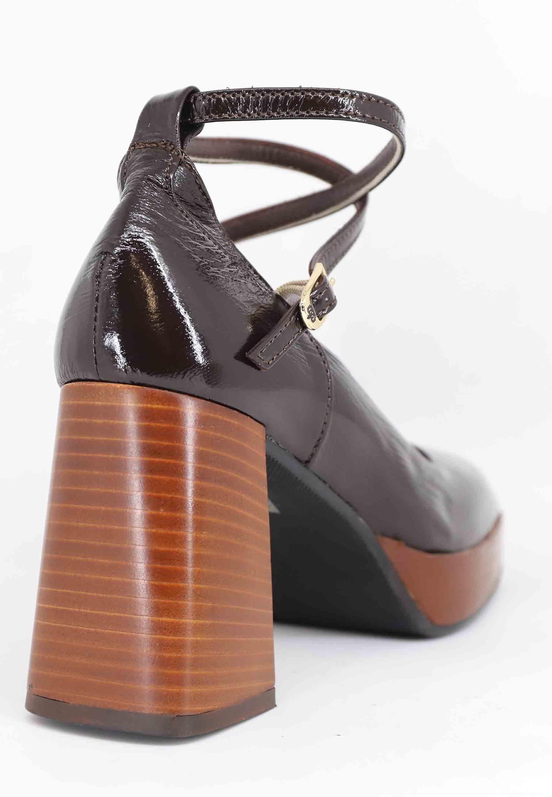 Decollete donna in pelle testa di moro con cinturini e tacco alto DE1685 4 L'Arianna 