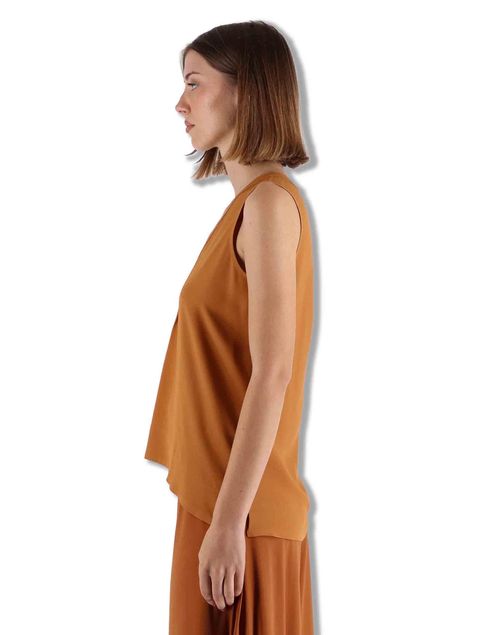 Top donna Fluid Crepe in seta ambra senza maniche maniche scollo a V JP554050672 70004 Maliparmi 